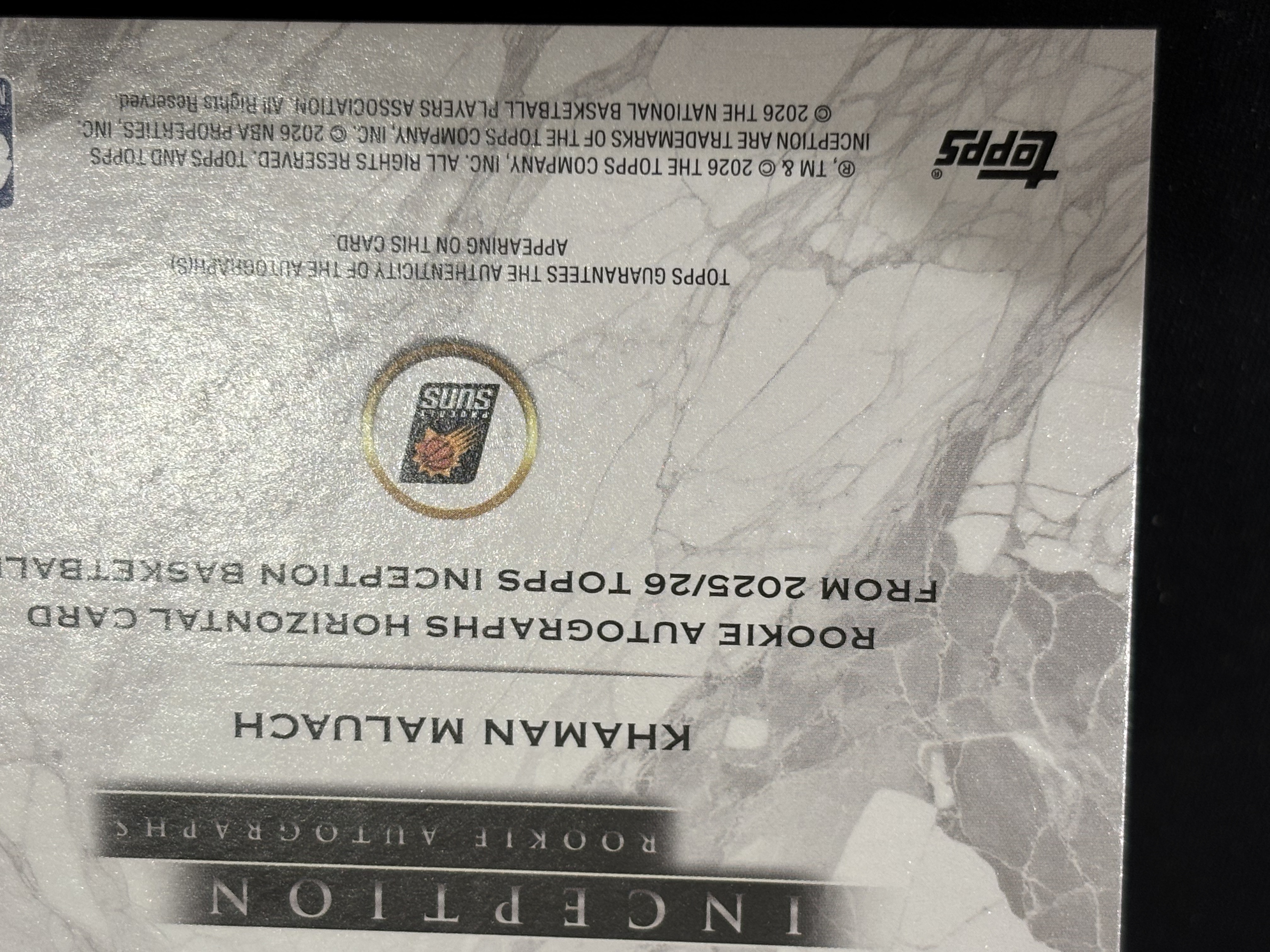 2025-26 Topps Inception Khaman Maluach RC 盗梦空间 卡曼 马卢阿奇 新秀签 卡签字 横板变化版 金平行 26/50编 瑕疵如图 - Yin