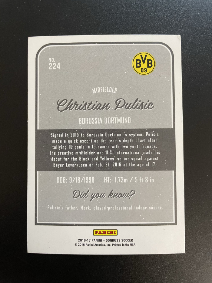 2016 Panini Donruss Christian Pulisic 【hellfire拍卖】帕尼尼 2016杜蕾斯系列 多特蒙德 美国 AC米兰 普利西奇 新秀rc