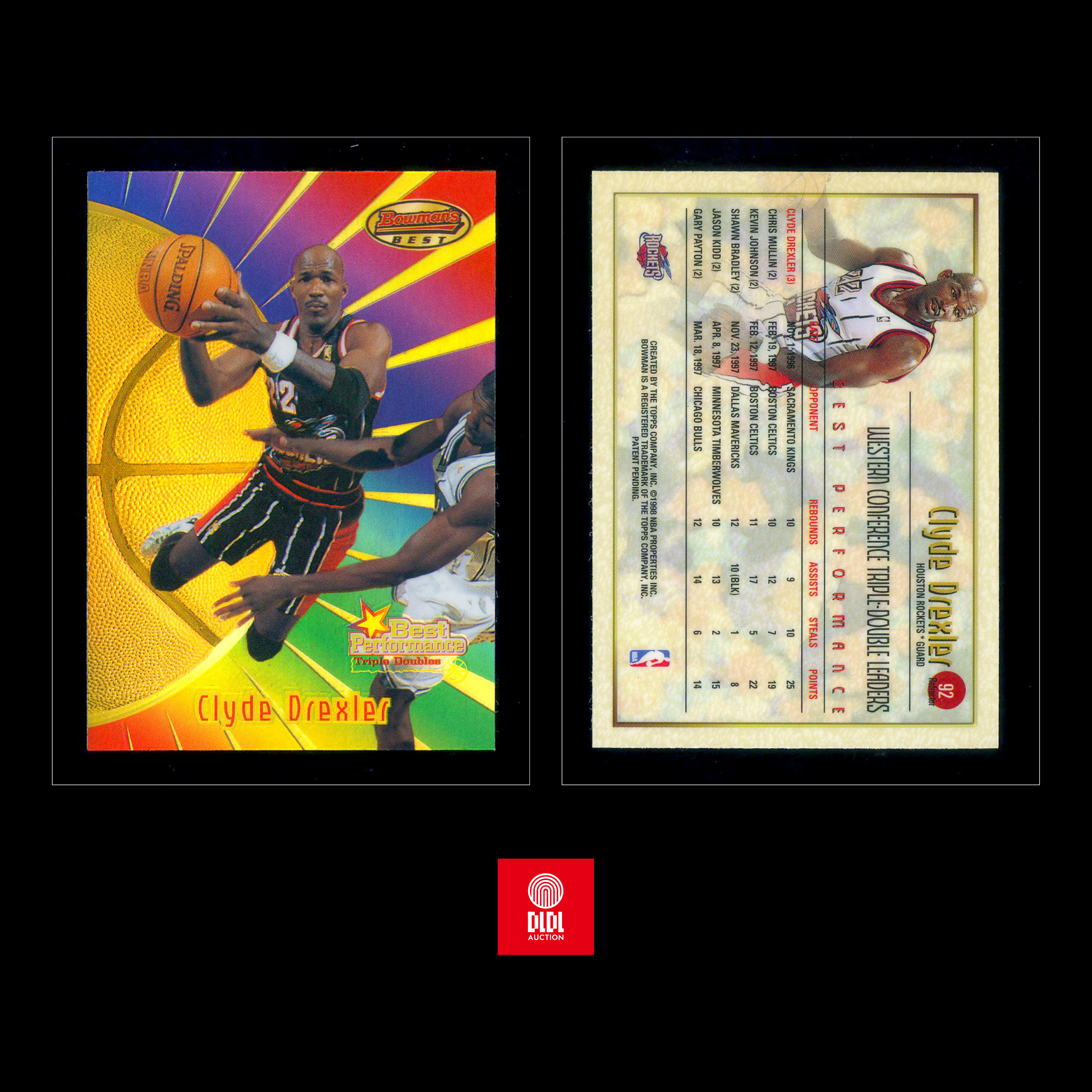 1997-98 Bowman's Best BP REF Clyde Drexler 最佳表现副卡 折射 滑翔机 德雷克斯勒 折射鼻祖 经典金球射线设计