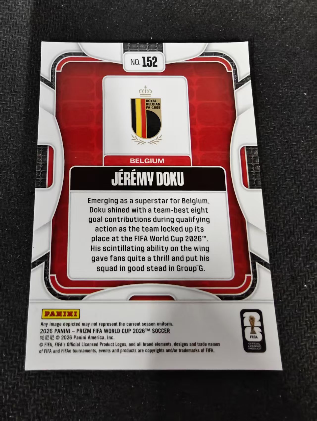 2026 Panini World Cup Prizm Jeremy Doku 多库 曼城 比利时 PZ世界杯 划痕 边角瑕疵#152