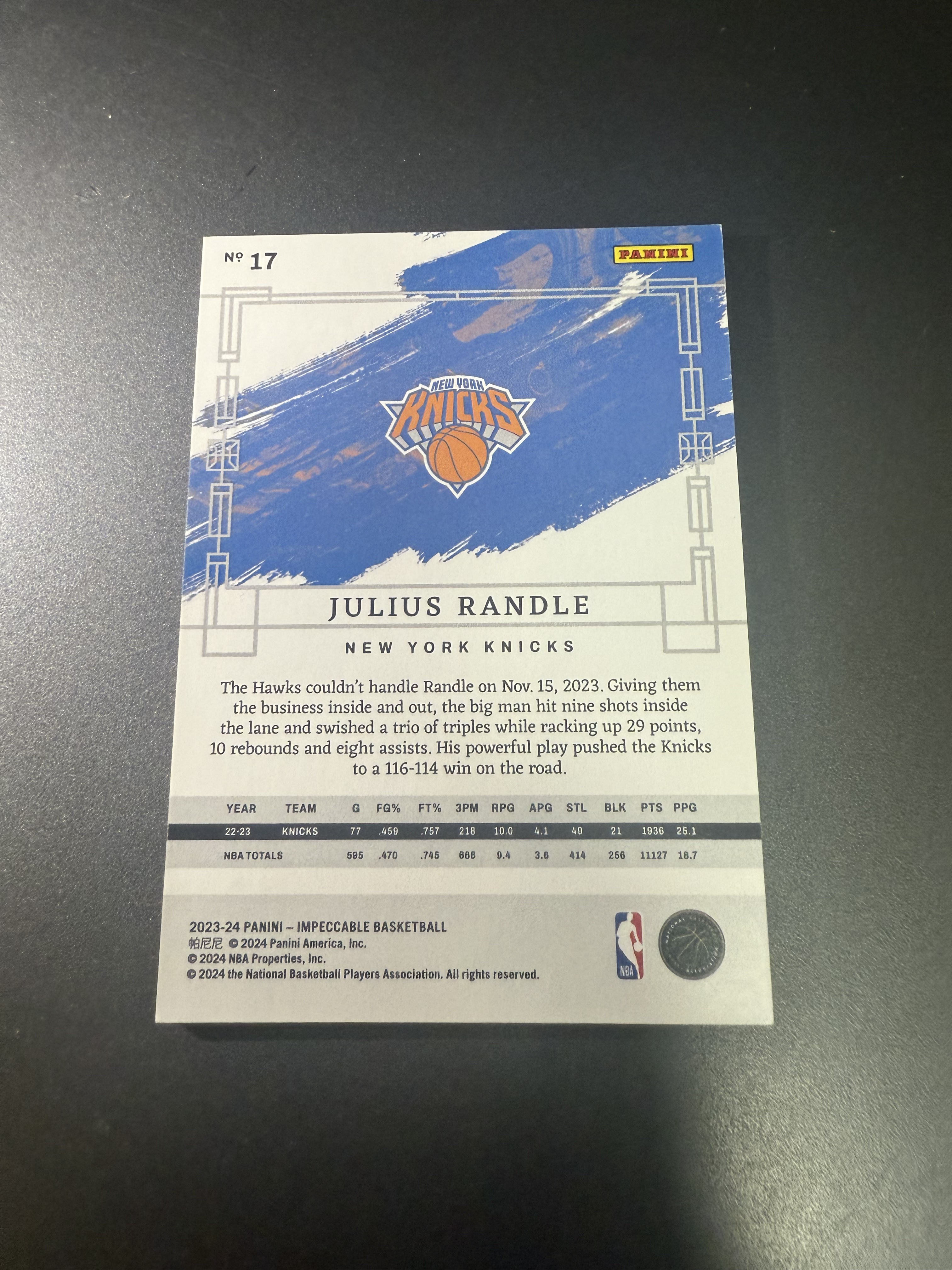 2023-24 Panini Impeccable Julius Randle 兰德尔 小真金 25编 T