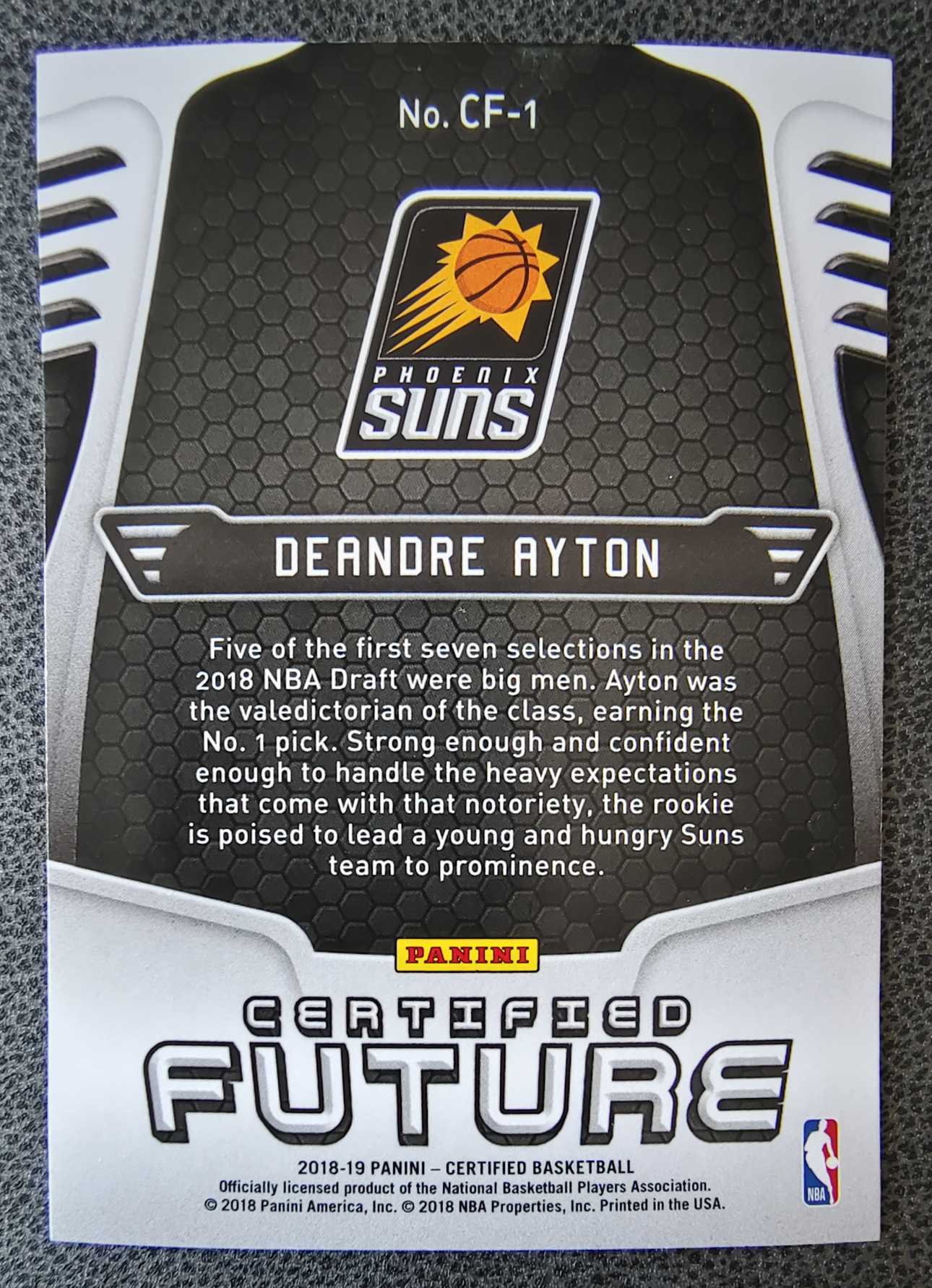 2018-19 Panini Certified Deandre Ayton 太阳队 德安德烈 艾顿 新秀年