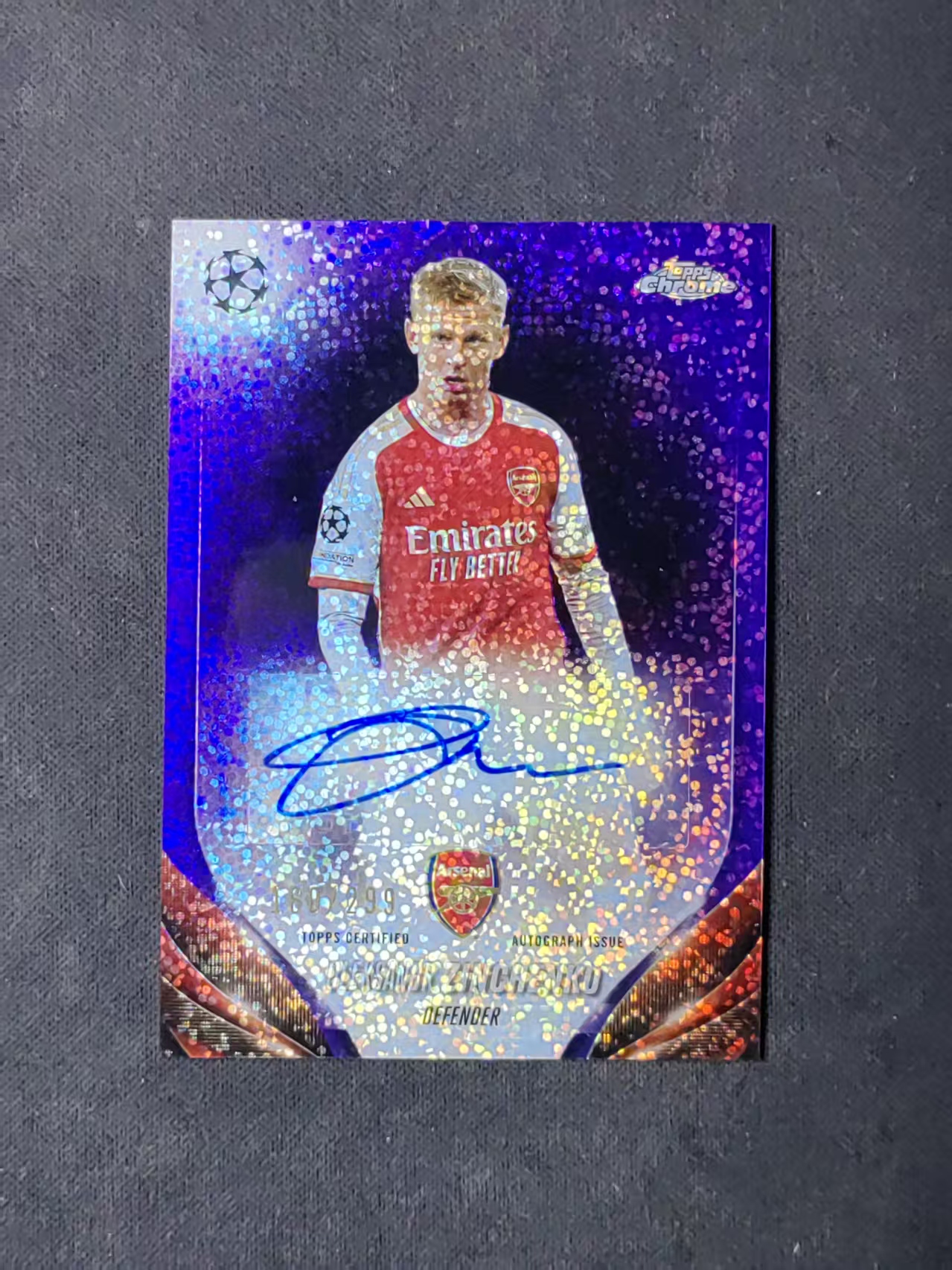 2024 Topps Chrome Oleksandr Zinchenko 【林林拍卖tiffany】tc系列 欧冠 阿森纳 津琴科 160/299编 紫碎点折 签字