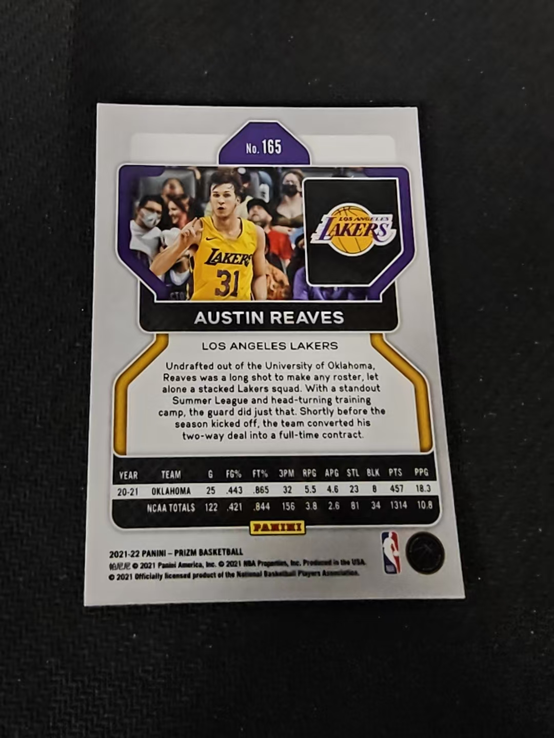 【可合并,不累计】2021-22 Panini Prizm AUSTIN REAVES 湖人 奥斯汀 里弗斯 里夫斯 新秀RC PZ 划痕 边角瑕疵 #165