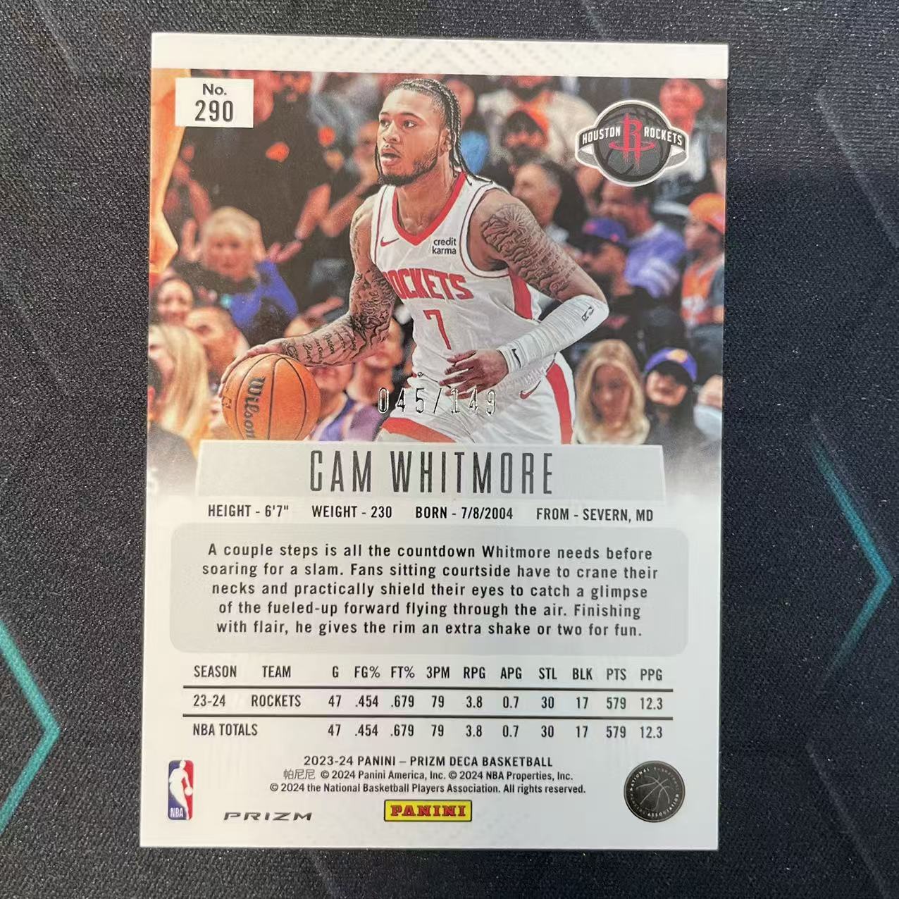 2023-24 Panini Prizm Cam Whitmore RC 【阿福代卖】卡姆 惠特摩尔 火箭 新秀 149编 蓝折 收藏必备(行行行A)