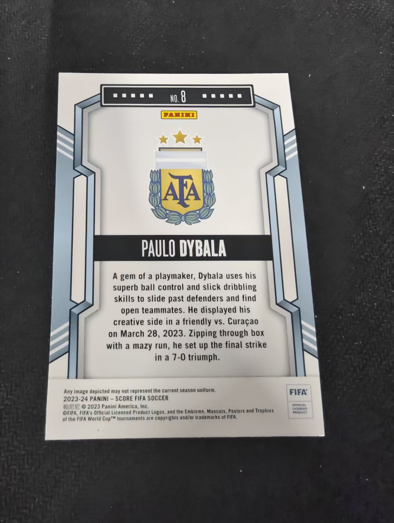 【可合并,不累计】2023-24 Panini Score Paulo Dybala 阿根廷 小魔仙 迪巴拉 FIFA 划痕 边角瑕疵 #8