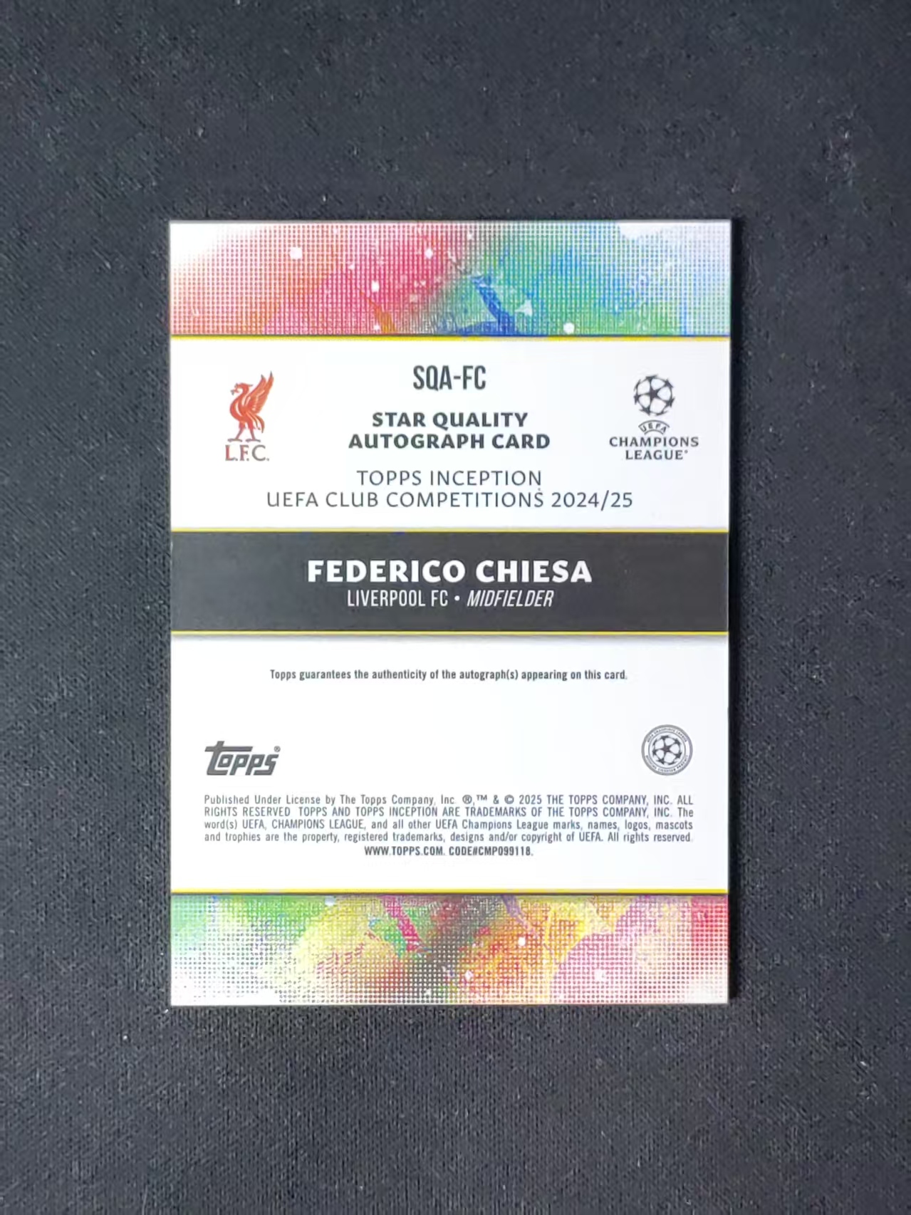 2025 Topps Inception Federico Chiesa 【林林拍卖吹c王】盗梦空间系列 欧冠 英超 利物浦 小基耶萨 41/99编 绿折 签字