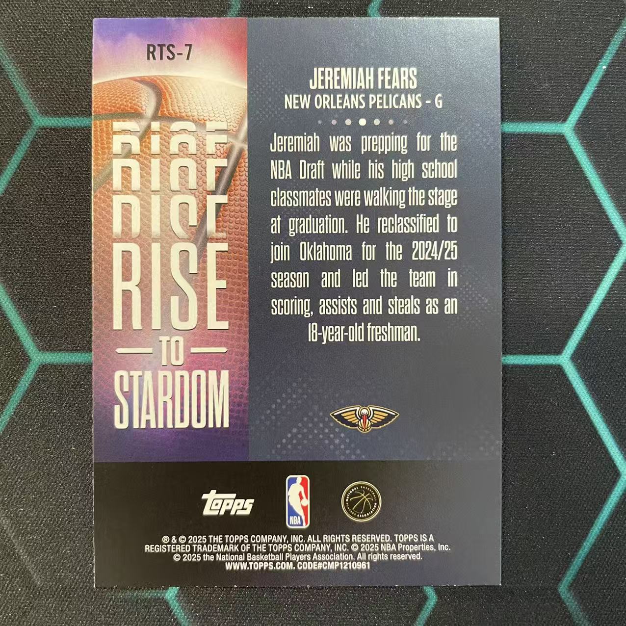 2025 Topps Flagship Jeremiah Fears RC 【阿福代卖】 杰里迈亚 费尔斯 鹈鹕 新秀 Rise To Staroom特卡 银折 收藏必备(行行行)