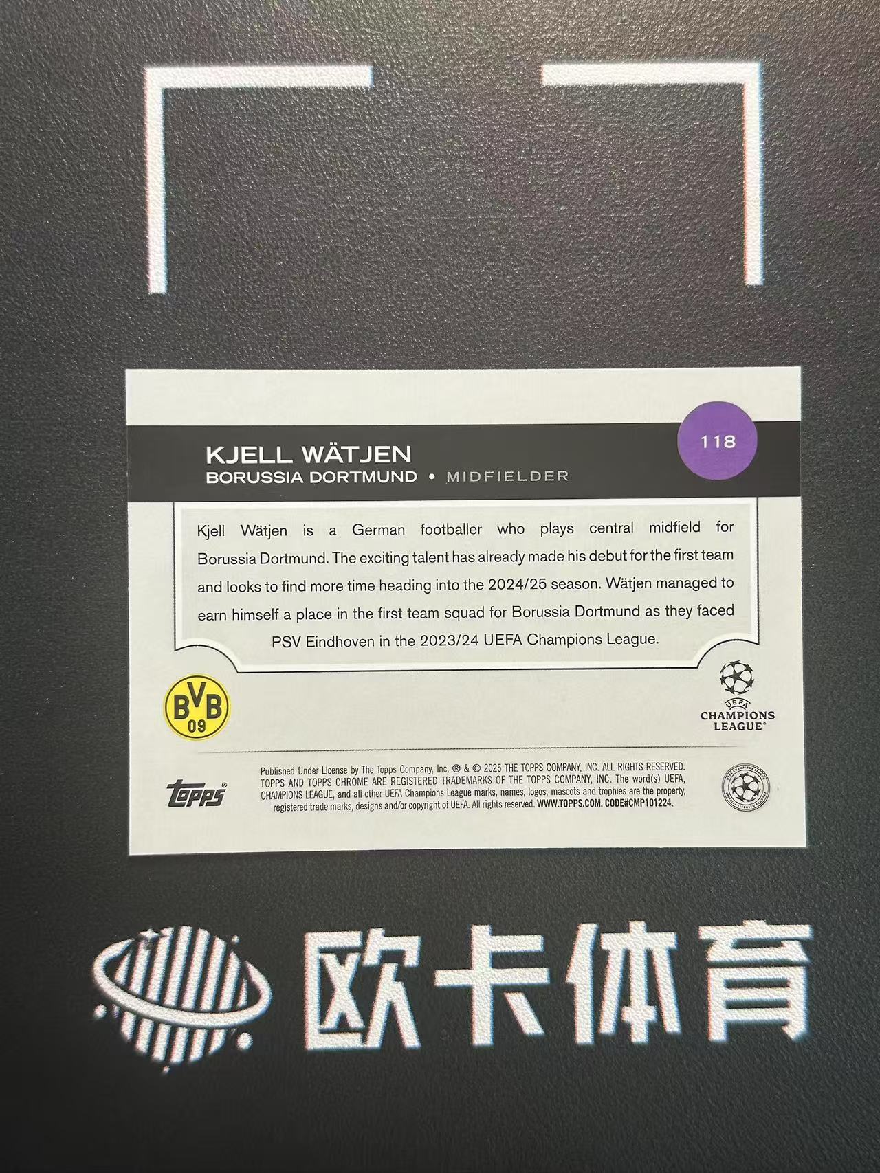 2024-25 Topps Chrome Kjell Watjen RC 【欧卡体育】欧战TC 新秀 魏特延 瓦特延 75编 紫折 多特蒙德 卡品如图(DoubleX)