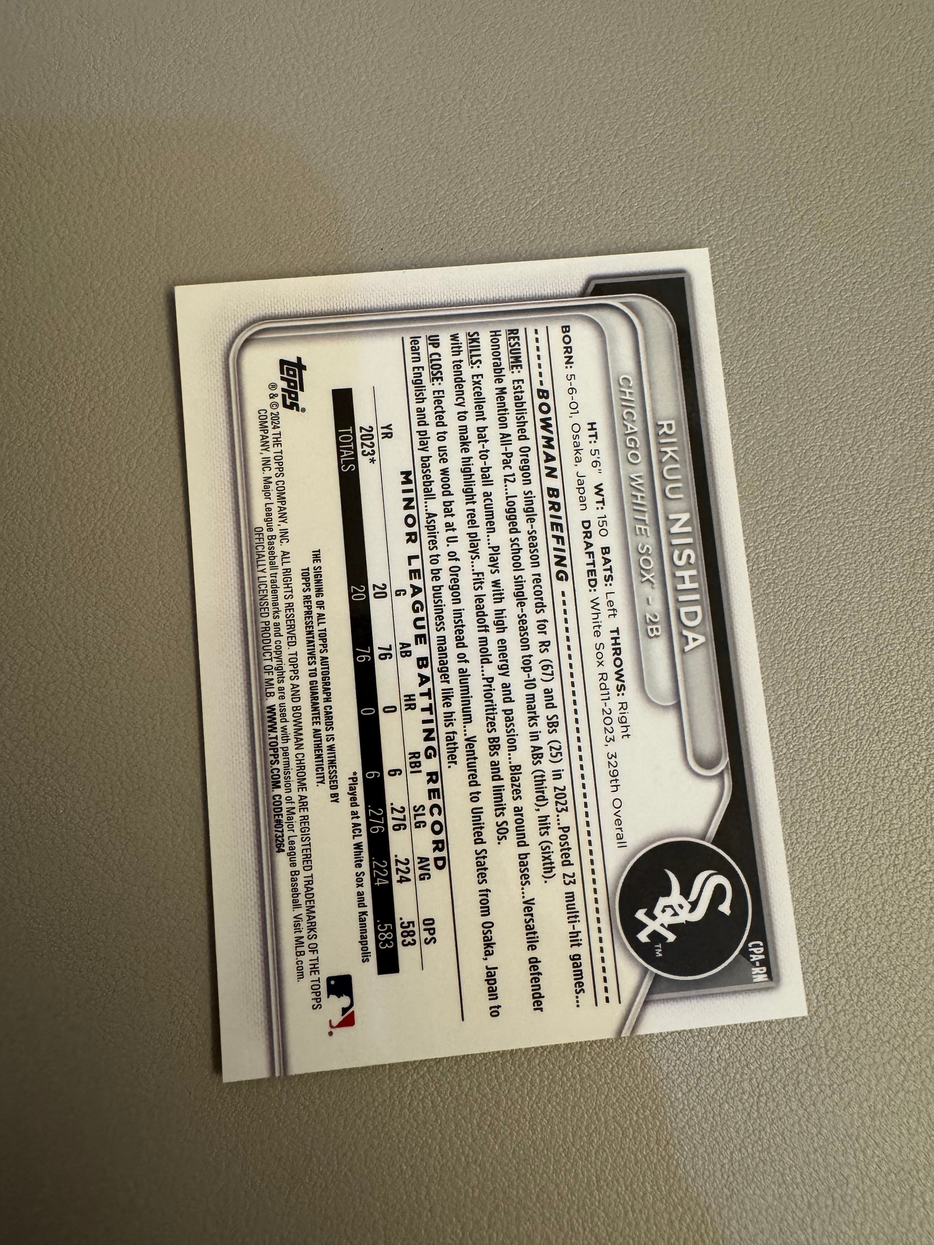 2025 Topps bowman rikuu nishida RC 西田 理空 新秀1ST签字卡签 收藏投资必备