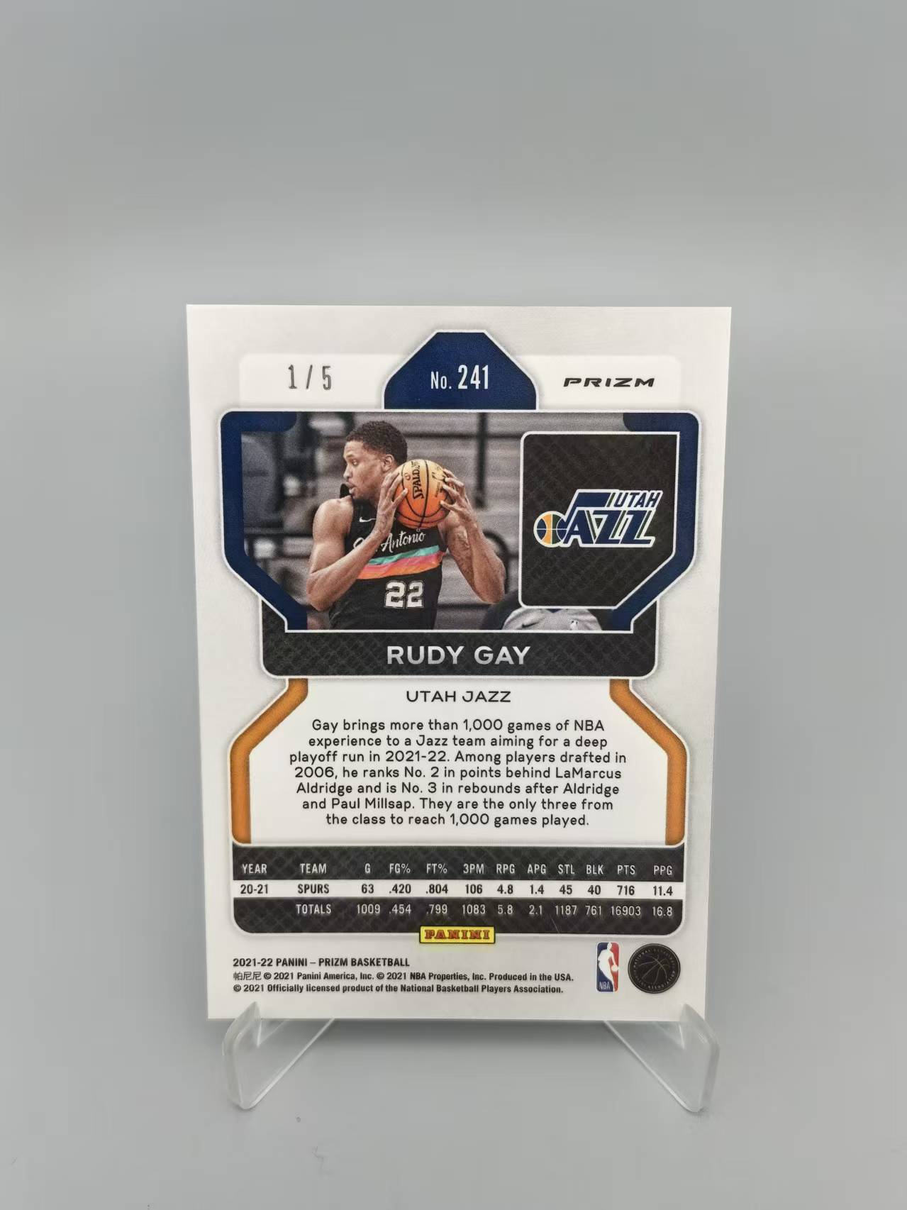 【拆吧代拍】2021-22 Panini Prizm Rudy Gay PZ 爵士 鲁迪 盖伊 1/5编 绿泡泡折 绿折 派大心1206