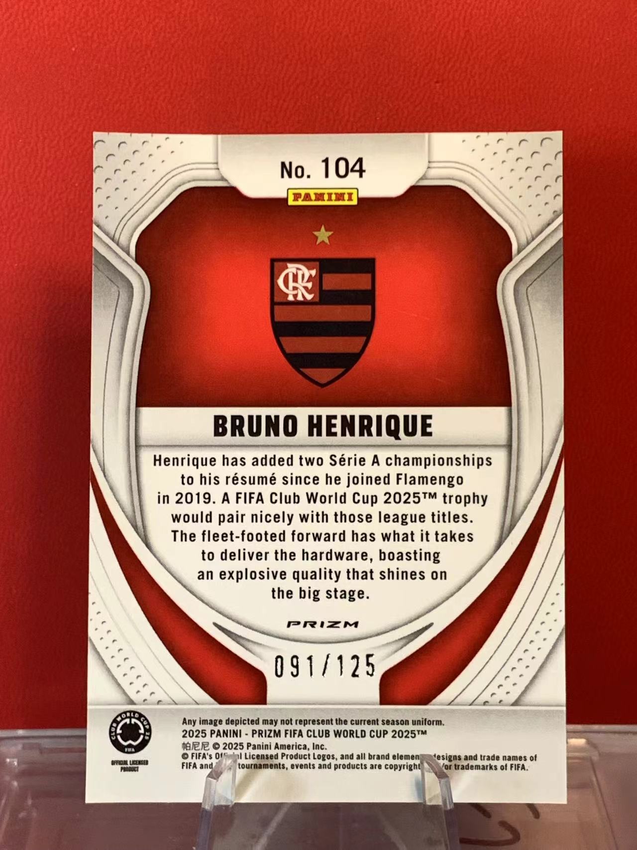 (詹叔代拍)2024-25 panini prizm 世俱杯PZ 布鲁诺・恩里克 Bruno Henrique 弗拉门戈 RC新秀 091/125编 紫折 卡品如图 顺丰寄付 泰山