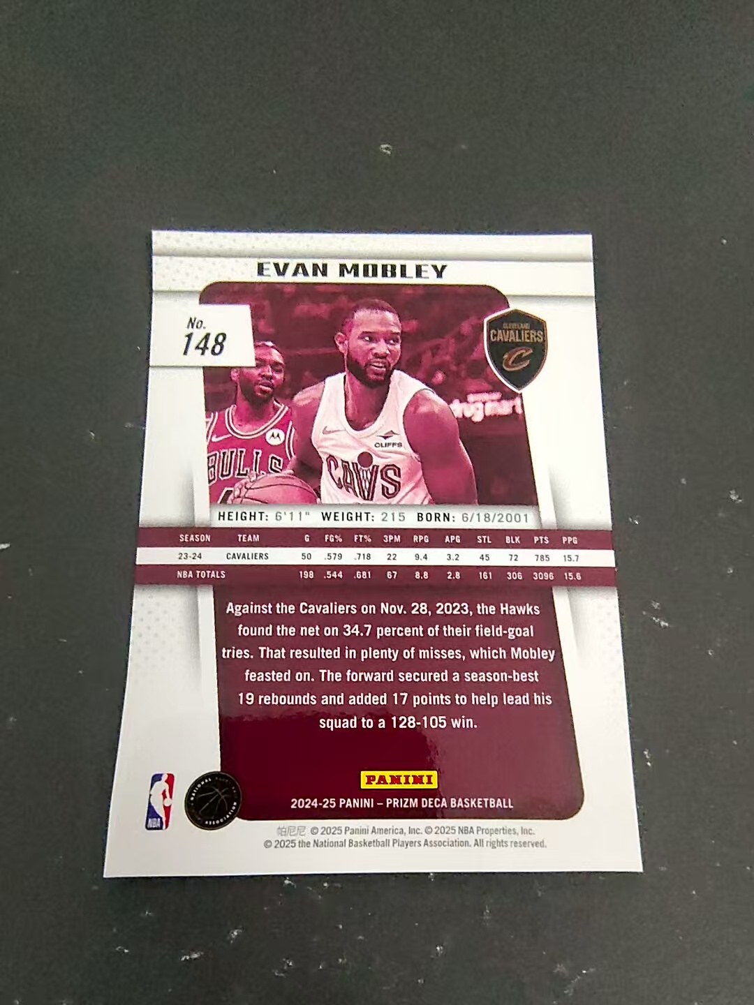 【可合并,不累计】2024-25 Panini Prizm DECA Evan Mobley 骑士 埃文 莫布里 PZ 复刻 划痕 边角瑕疵 #148