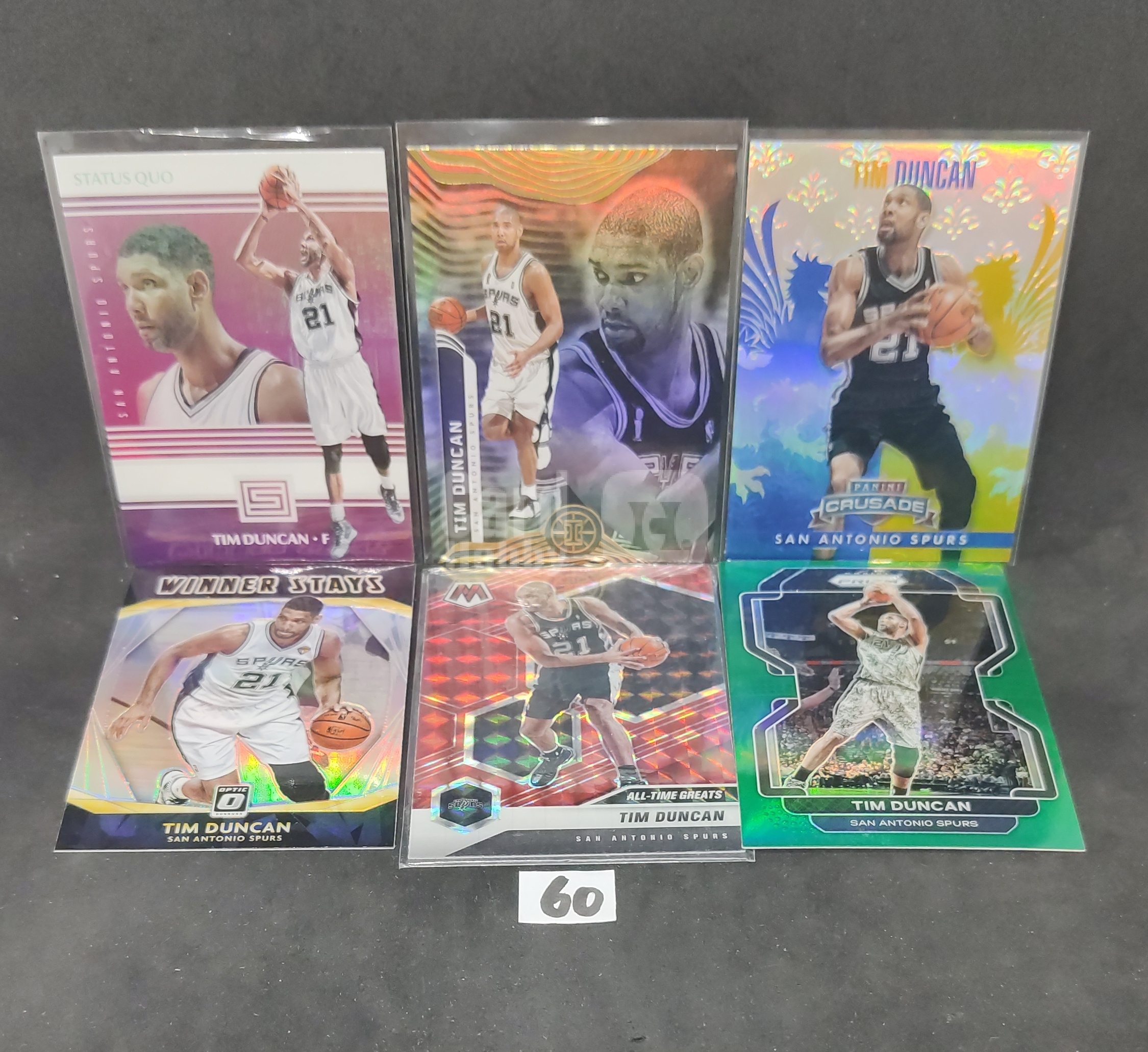 【DC拍卖】7.07 Lot60 蒂姆邓肯 Tim Duncan 6 张马刺打包 Panini 马赛克 / Optic/Crusade 石佛折射特卡套卡