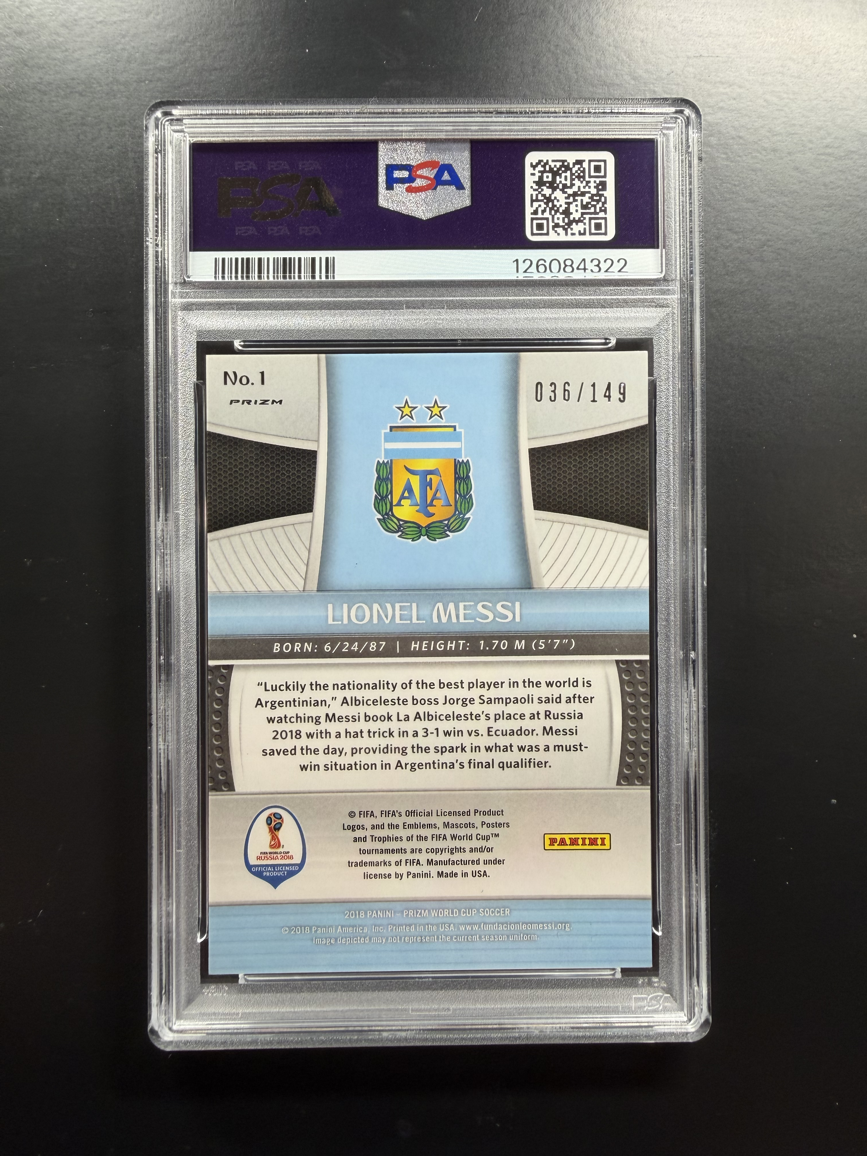 2018 Panini World Cup Prizm Lionel Messi 世界杯 梅西 /149编 红折 PSA9分 阿根廷 巴萨 巴塞罗那 FCB 迈阿密 大赛PZ 持续大涨 球王 江枫拍卖