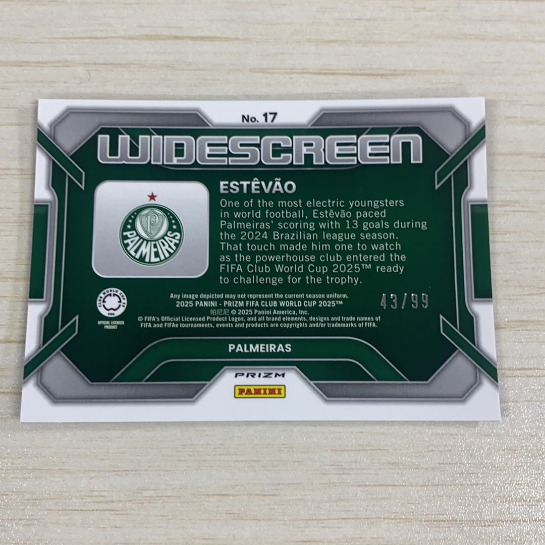 【小牛代拍】2025 Panini Prizm ESTEVAO 世俱杯PZ 帕尔梅拉斯 埃斯特旺 99编 Widescreen宽屏特卡 蓝碎冰折 折射 卡品如图(一哥)