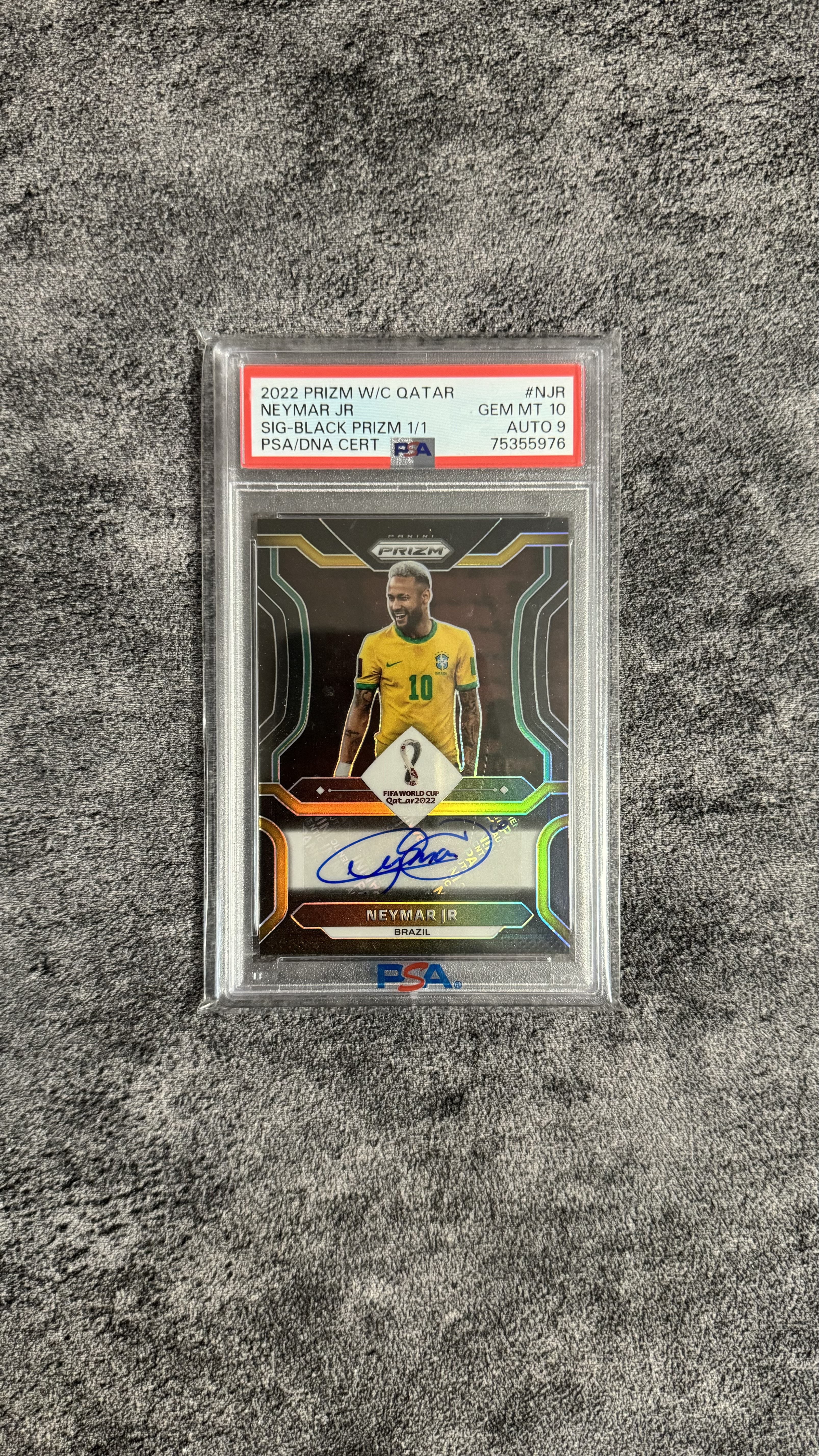 2021-22 Panini World Cup Prizm Neymar Jr 内马尔Prizm卡塔尔世界杯正黑折1/1签字