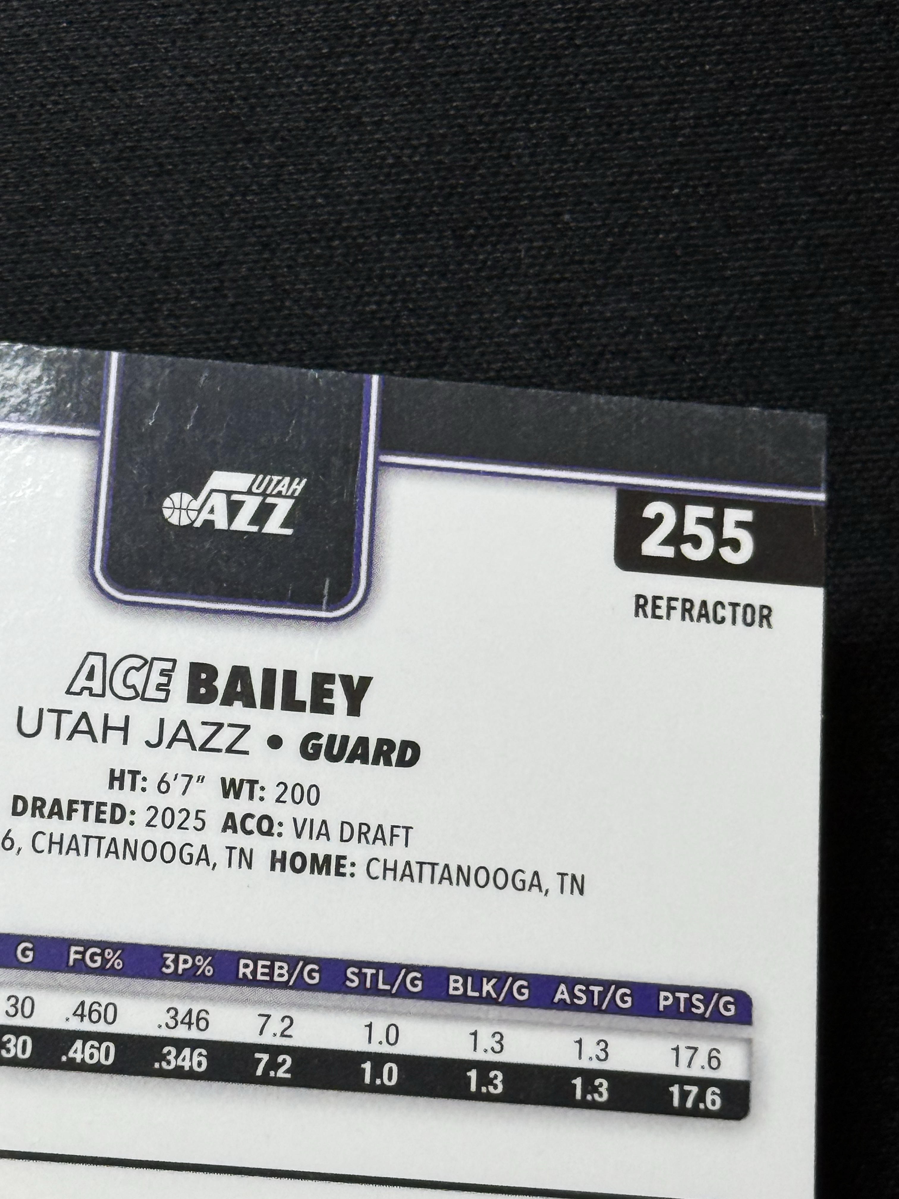 2025-26 Topps Chrome Ace bailey RC 【小贝代拍】Tc 爵士 大热 新秀 埃斯 艾斯 贝利 正银折 瑕疵如图 拍前看描述 H CL