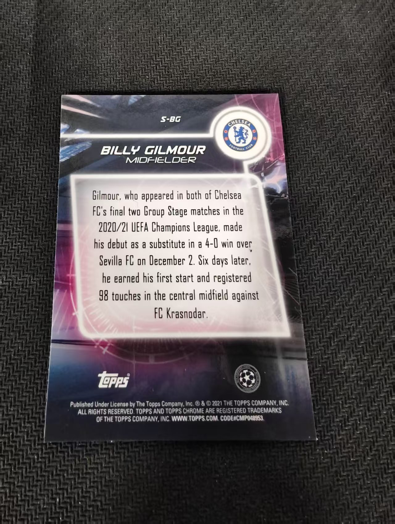 【可合并,不累计】2021 Topps Chrome Billy Gilmour 吉尔莫 切尔西 新秀 RC 欧冠 银折 划痕 边角瑕疵