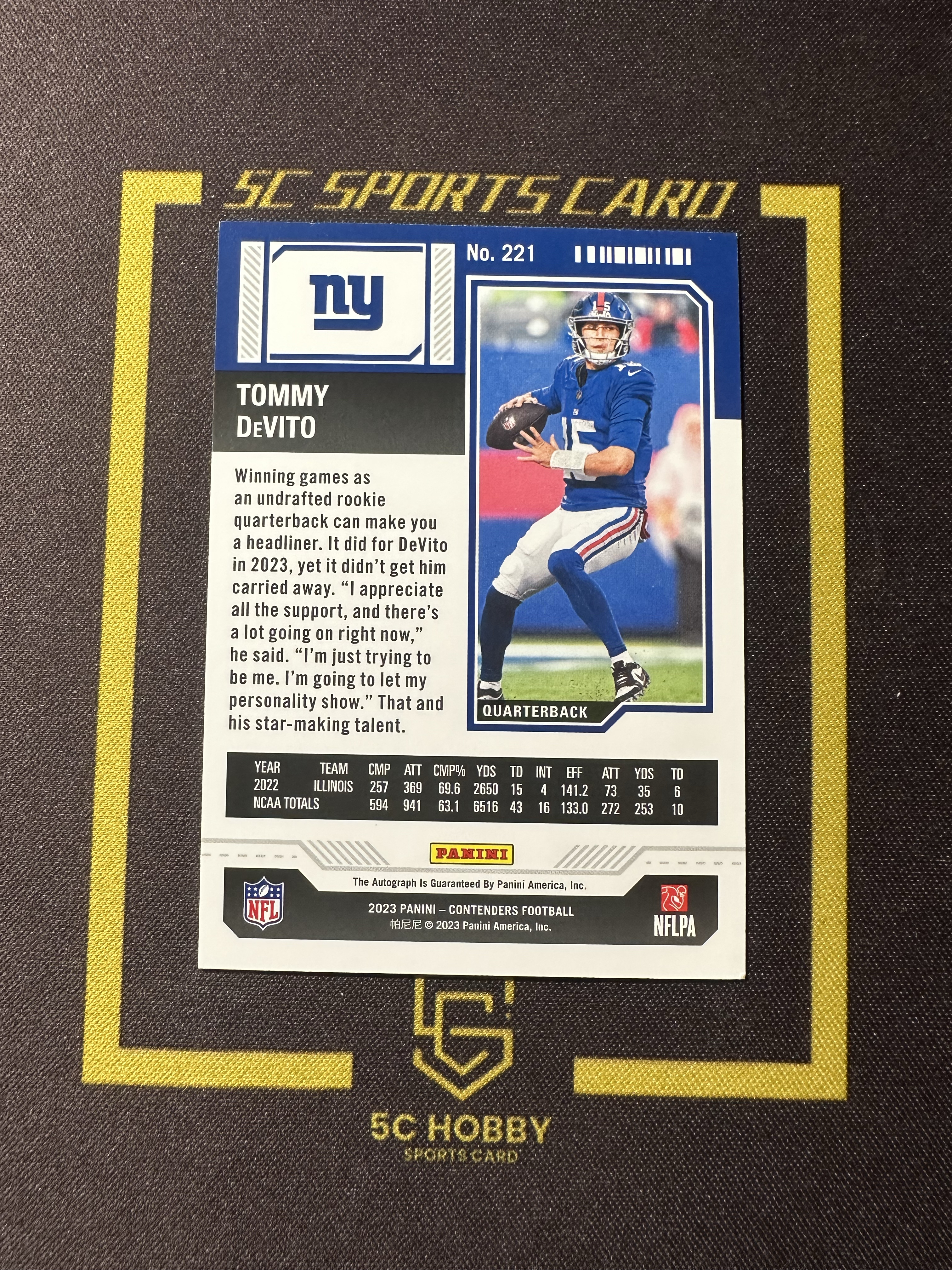 【主演出卡】2023 panini 橄榄球 contenders 球票系列 巨人 Tommy DeVito 新秀 球票 签字 卡品如图