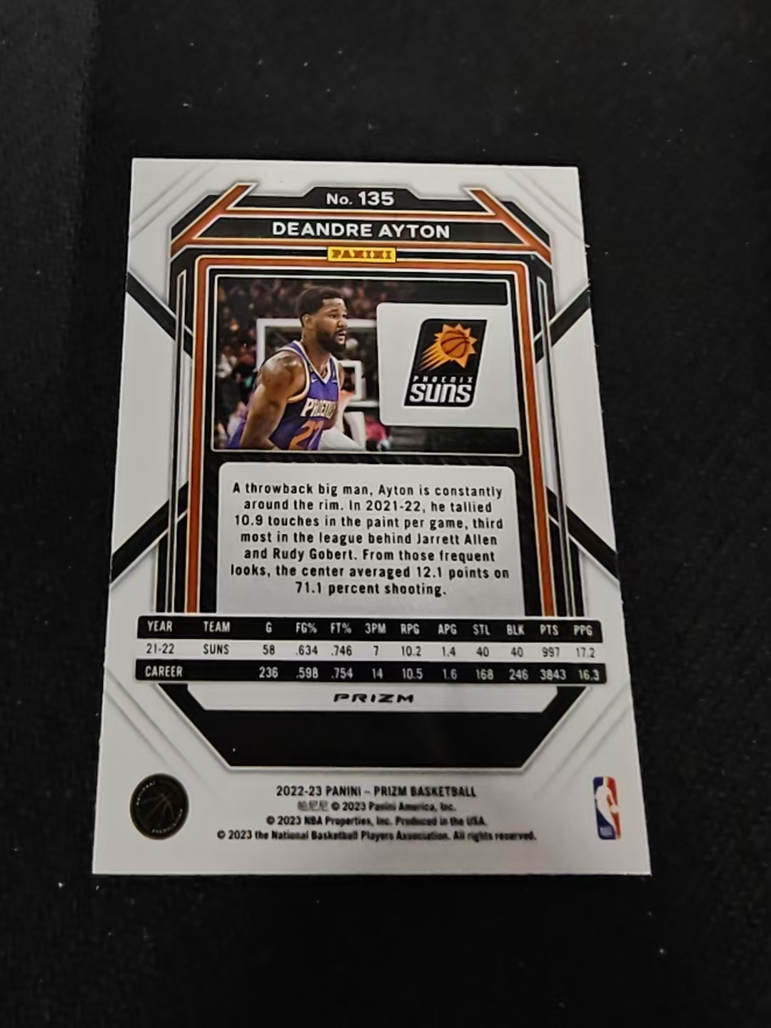 2022-23 Panini Prizm Deandre Ayton 德安德烈 艾顿 太阳 红波纹 PZ 划痕 边角瑕疵 #135