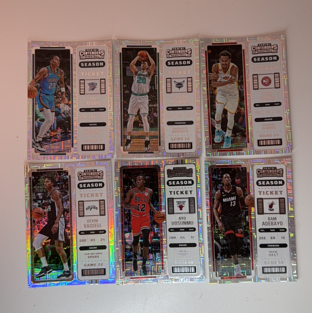 【免费代卖】6张打包 lot 球票 多孙姆 阿德巴约 特雷 杨 等 迷宫折 折射 值得收藏!!