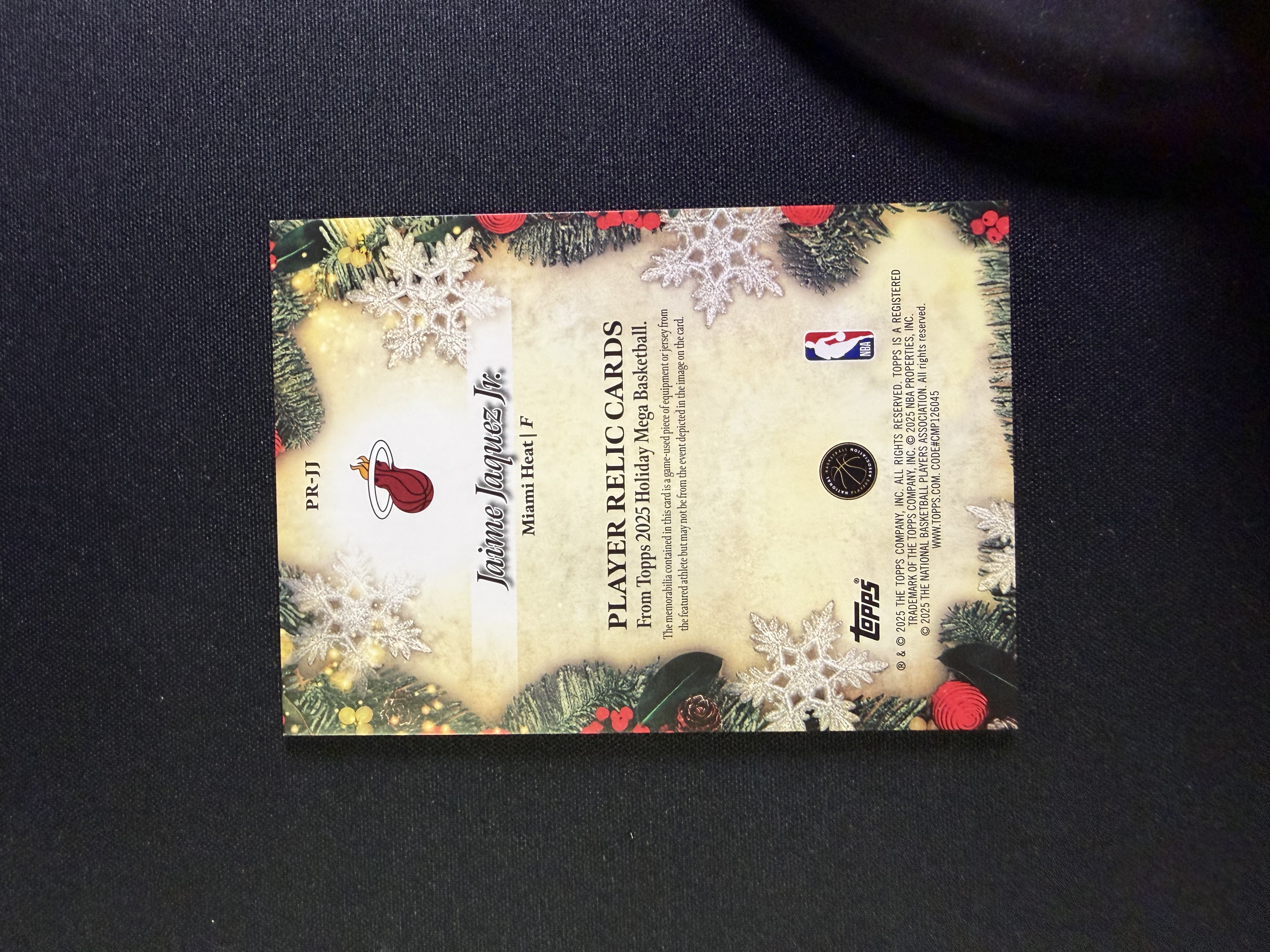 2025-26 Topps Holiday Mega Jaime Jaquez Jr. 小海梅 哈克斯 热火 199编 圣诞节 折射 亲穿球衣 物料 PPP