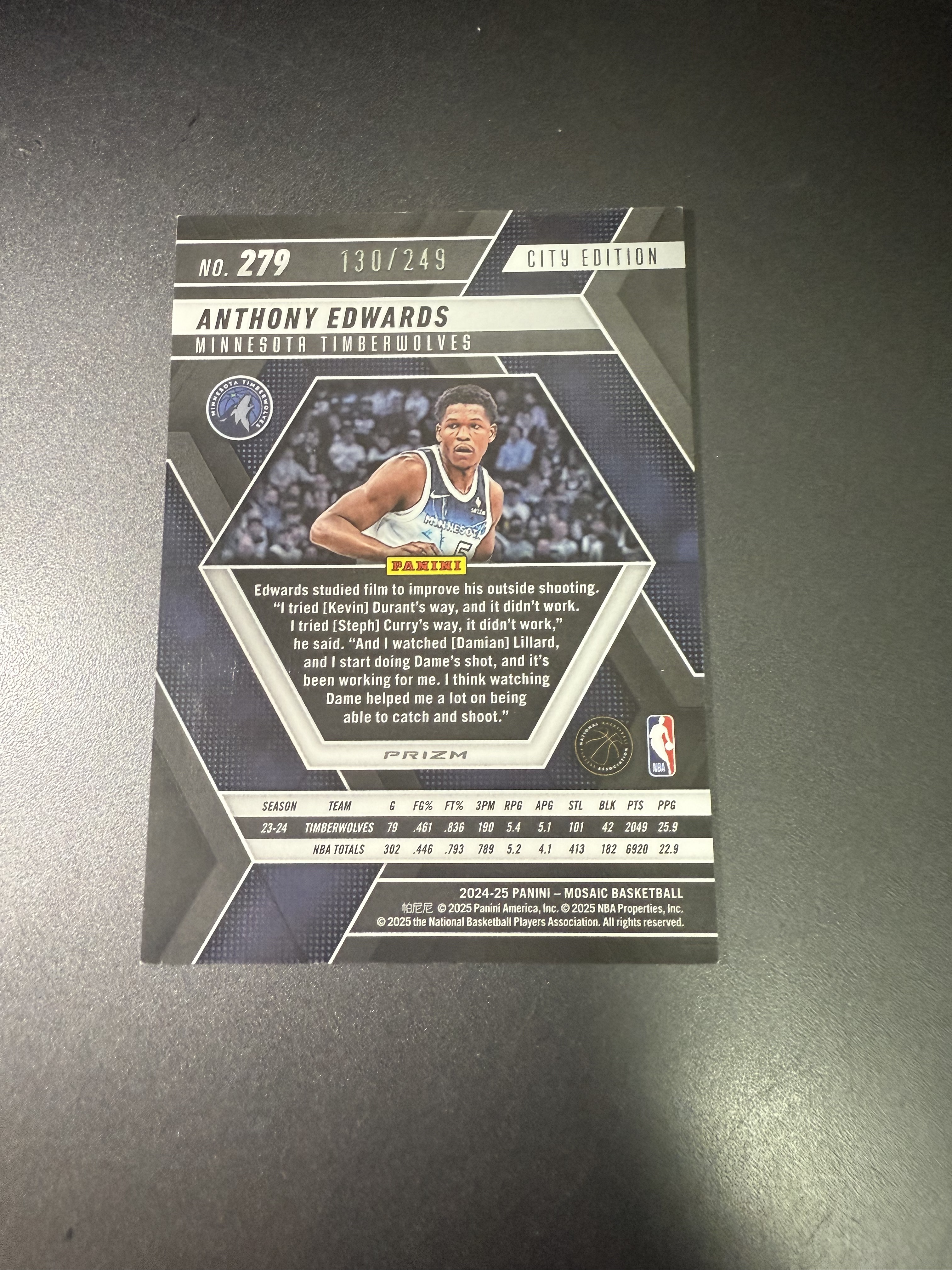 2024-25 Panini Mosaic Anthony Edwards 安东尼 爱德华兹 马赛克 橙折 249编 0