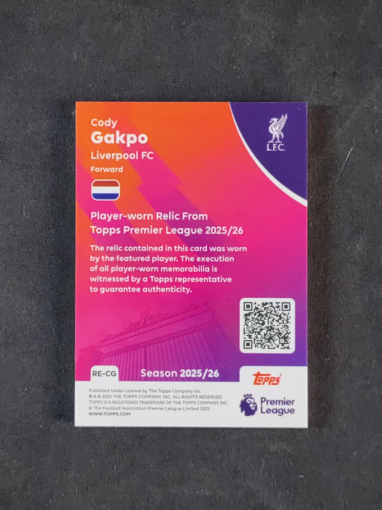 2025 Topps Comptitions Cody Gakpo 【林林拍卖张彩虹】英超Hobby 利物浦 加克波 亲穿 球衣实物物料切割