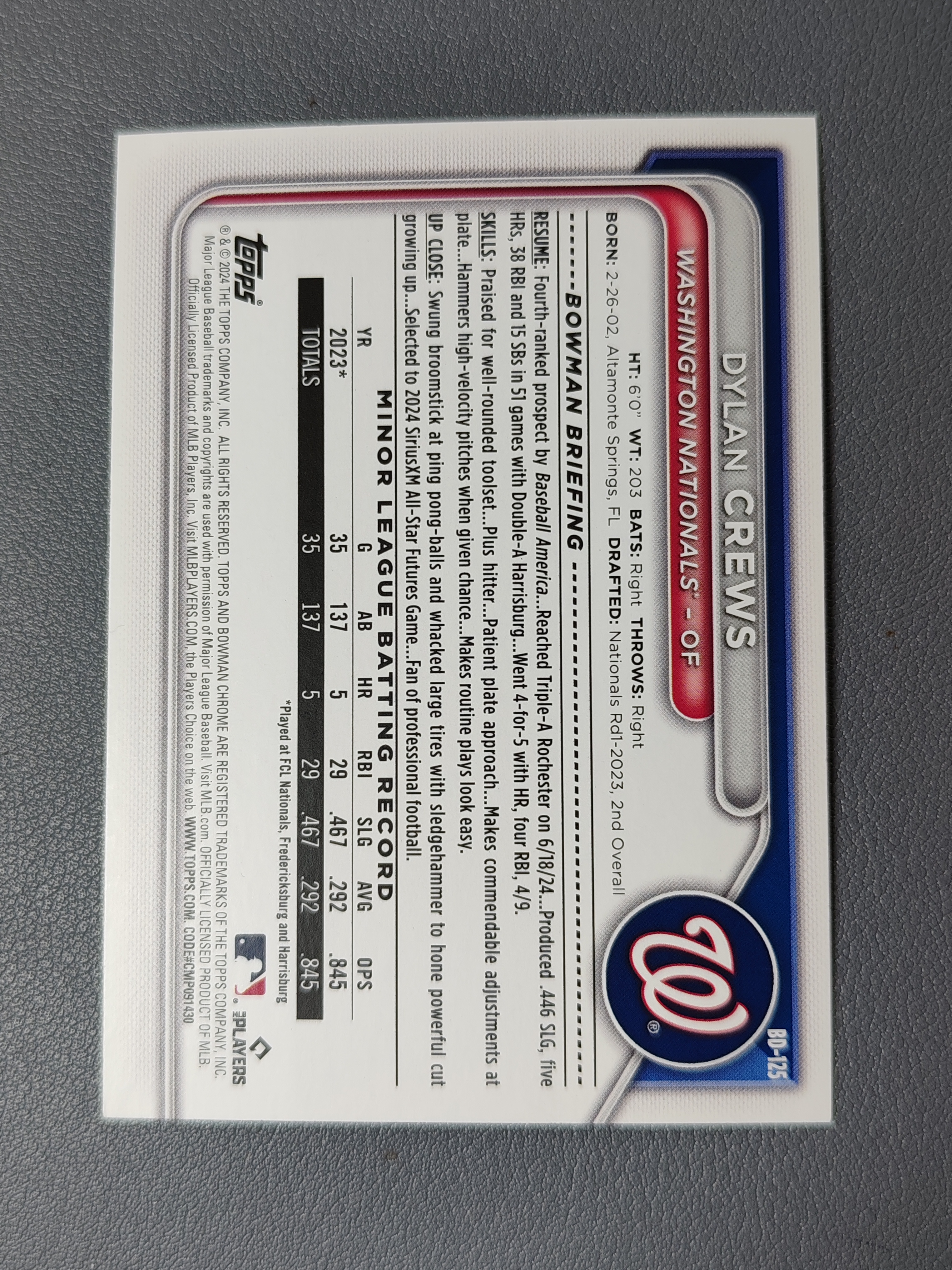 2024 Topps Bowman Dylan Crews 499编 蓝平行!