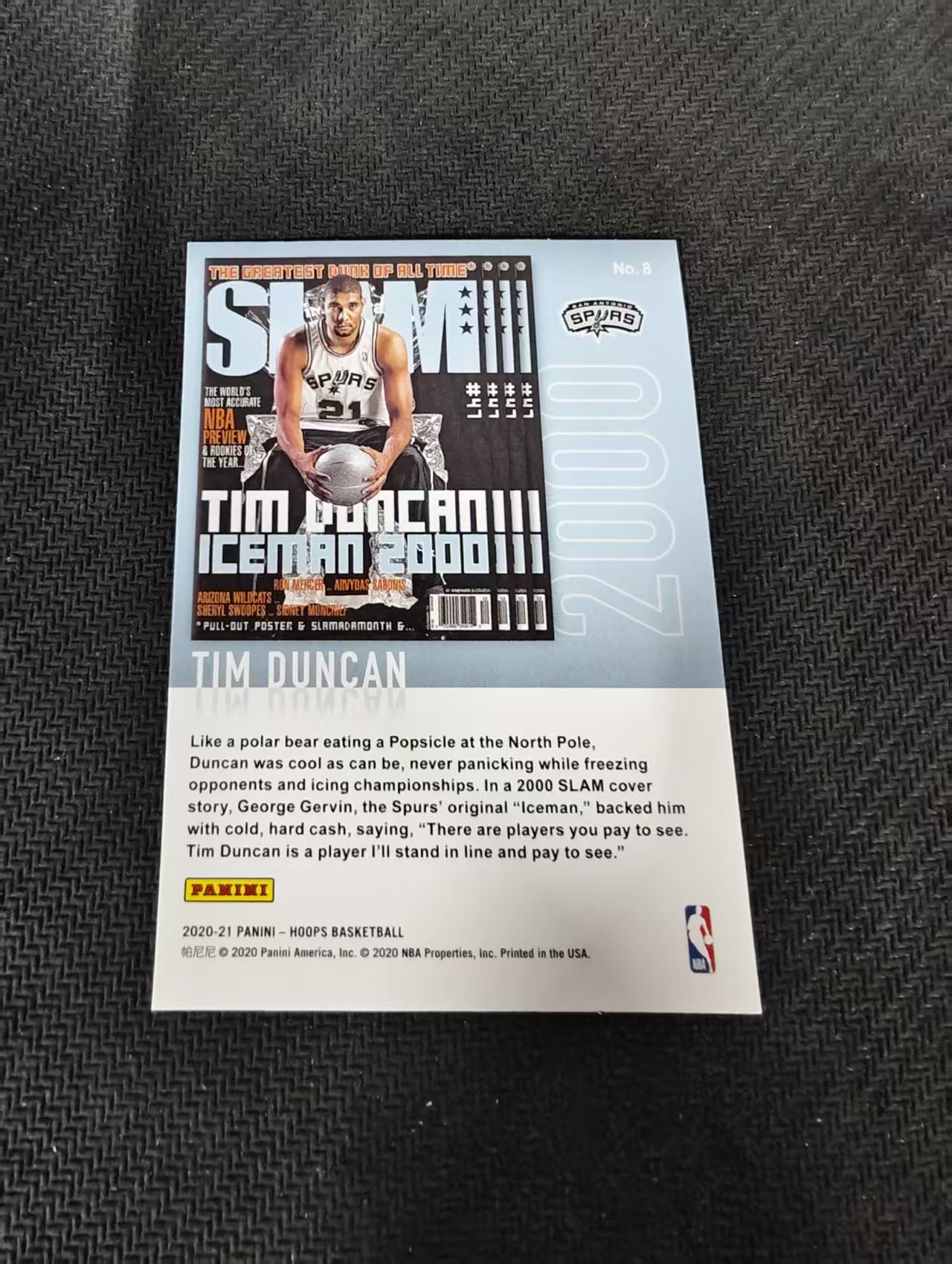 【汽水拍卖】2020-21 Panini Hoops Tim Duncan 蒂姆 邓肯 石佛 马刺 SLAM杂志 特卡