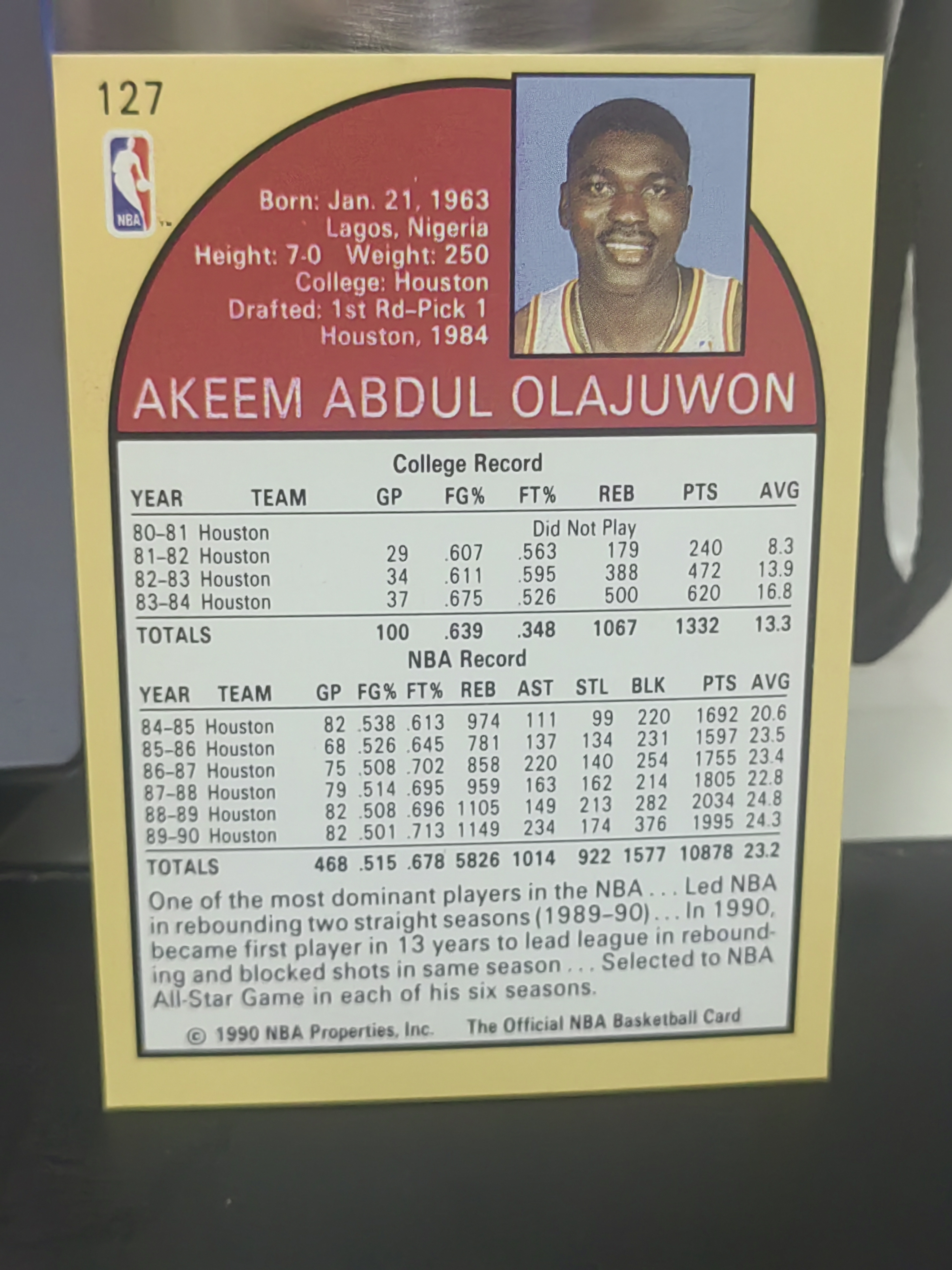 1990-91 SkyBox NBA Hoops Hakeem Olajuwon 阿基姆奥拉朱旺 火箭 篮 白边白角 不保卡品 卡品如图