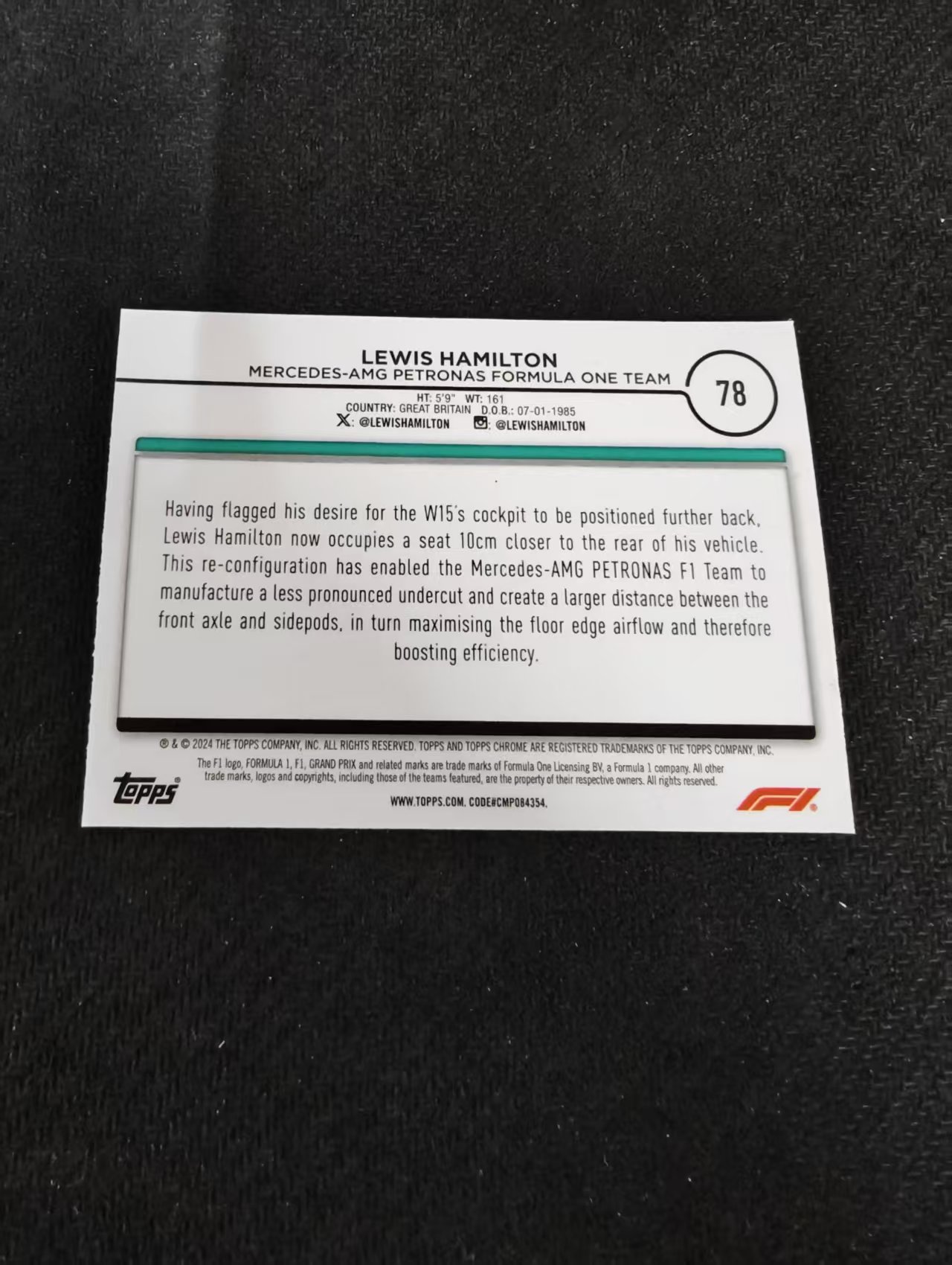 2024 Topps Chrome F1 Lewis Hamilton 刘易斯 汉密尔顿 奔驰AMG车队 老汉 划痕 边角瑕疵 #78