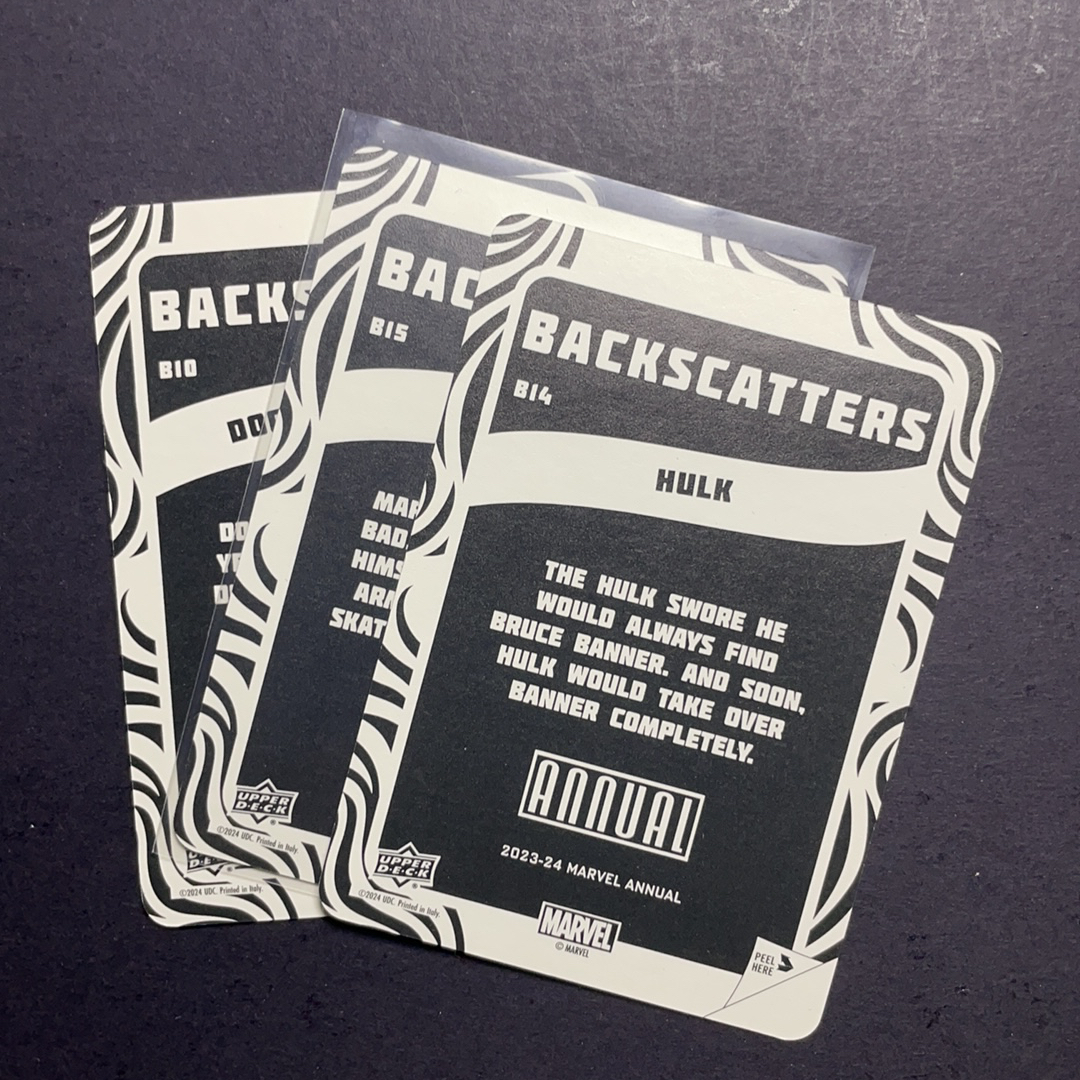 2024 Upper Deck Marvel (MCU) Annual年鉴 钢铁侠 奇异博士 绿巨人浩克 闪贴贴纸特卡3张打包序号如图2 2023-24 UD 漫威漫画年度盒 漫威年鉴末年系列