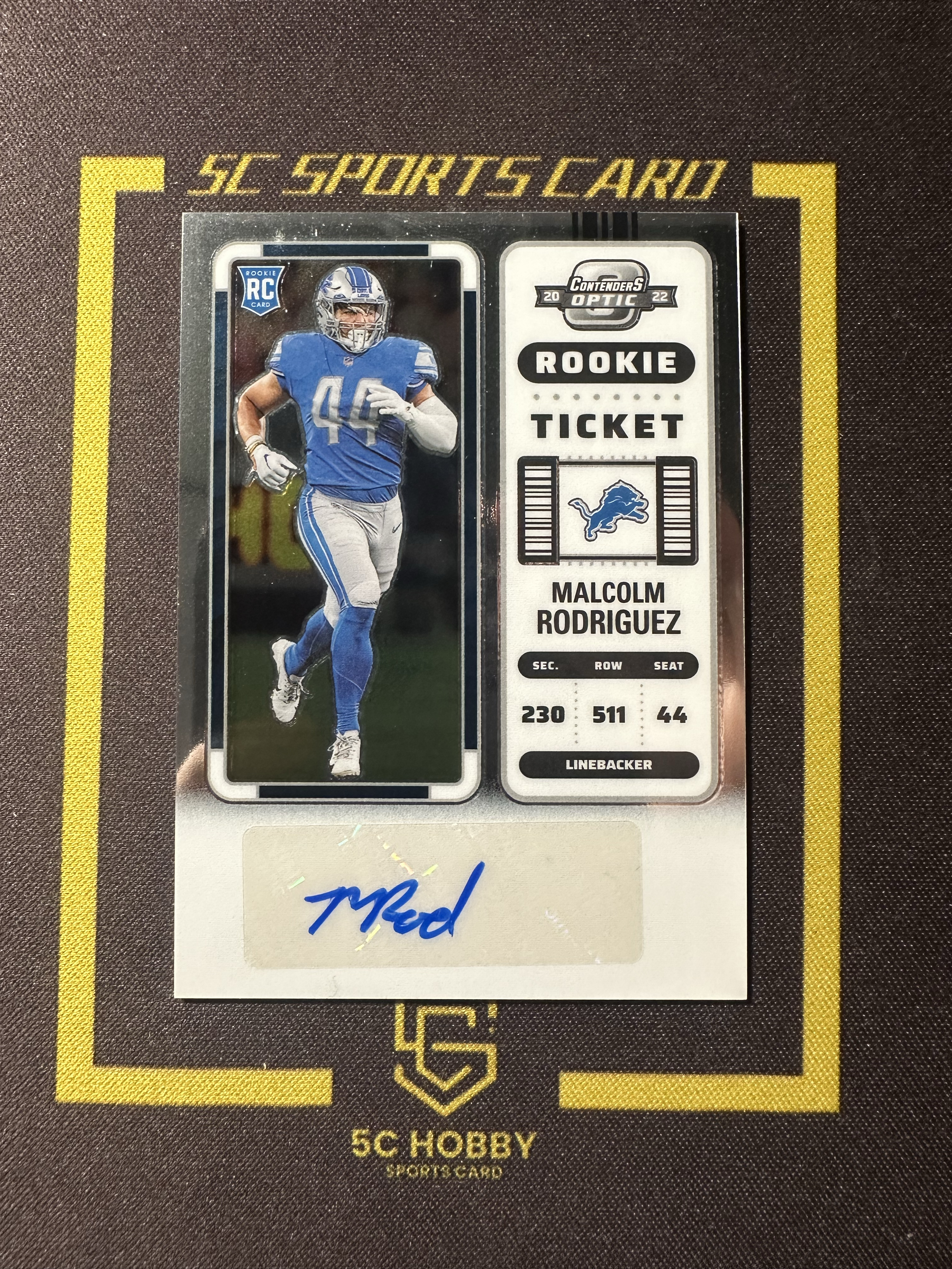 【主演出卡】2022 panini 橄榄球 contender optic 球票 雄狮队 Malcolm Rodriguez 新秀RC 签字 卡品如图