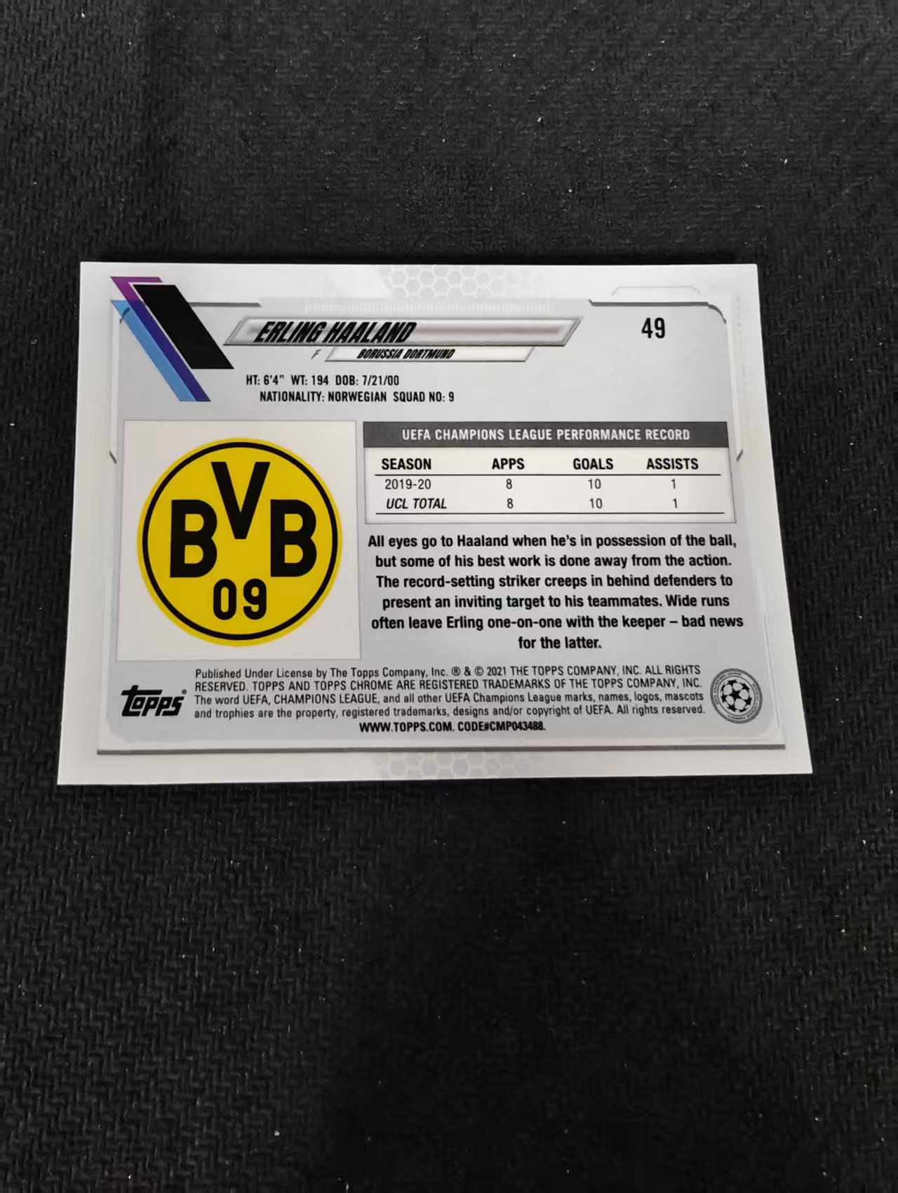 【可合并,不累计】2021 Topps Chrome Erling Haaland 多特蒙德 哈兰德 魔人布欧 欧冠 不保卡品 介意勿拍 @49