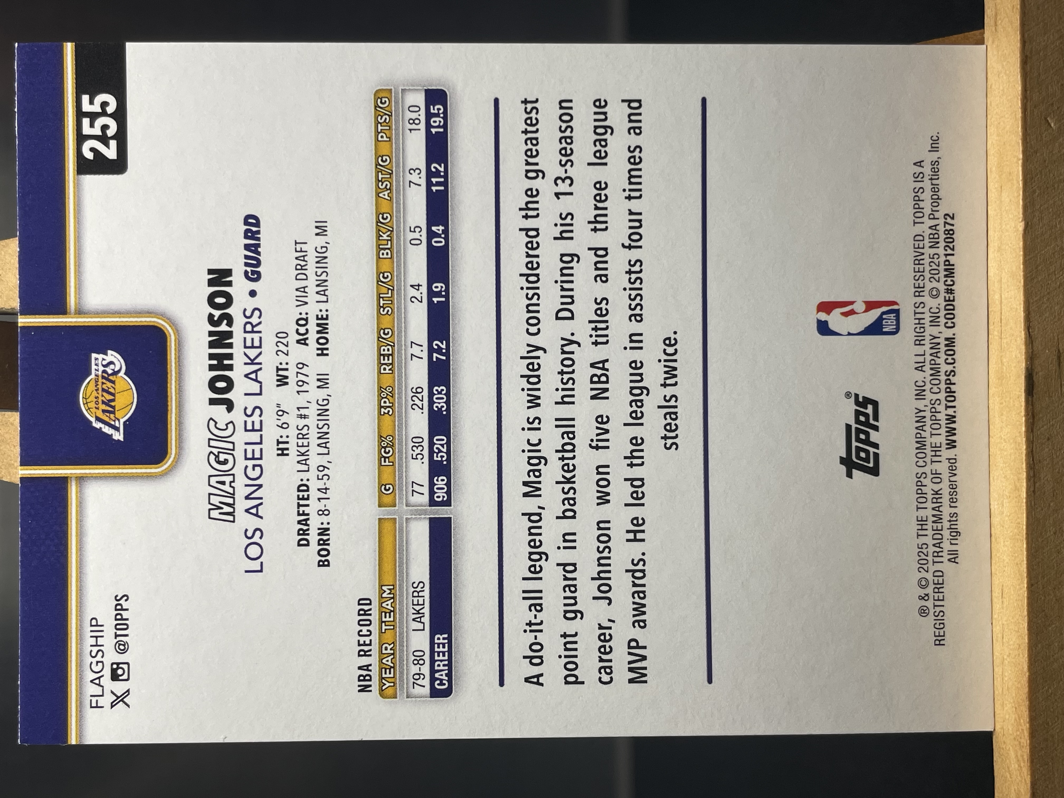 (B6) 2025 TOPPS BASE 魔术师 埃尔文 约翰逊 湖人名宿 近期大热球星 收藏凑套必备 卡品如图 !!!
