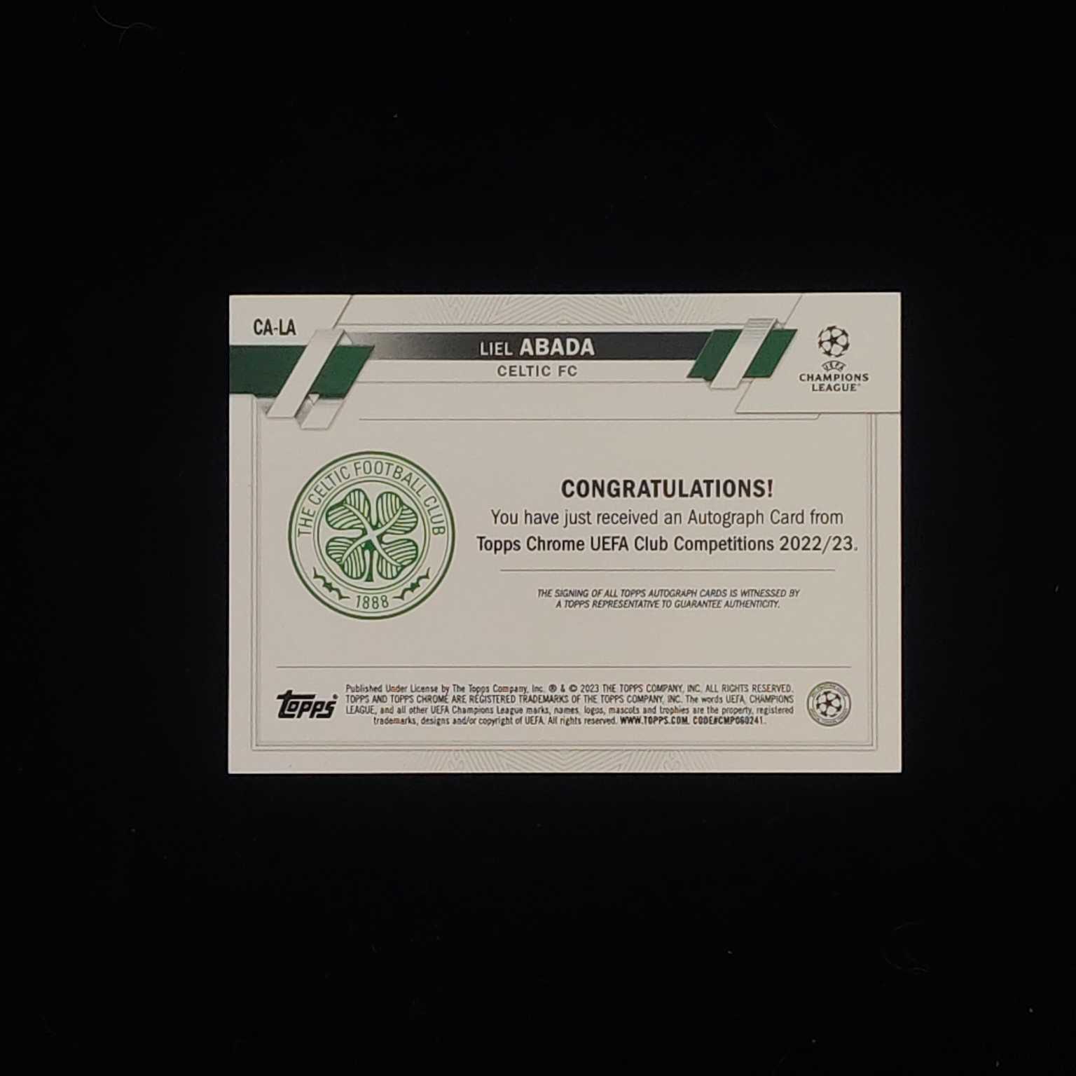 2023 Topps Chrome Liel Abada 欧冠 凯尔特人 以色列 阿巴达 银折 签字 潜力新星 卡品如图 收藏必备 【才来-柱】