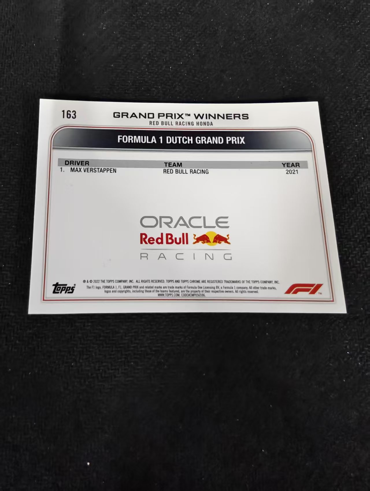2022 Topps Chrome F1 Max Verstappen 维斯塔潘 红牛 划痕 边角瑕疵 #163