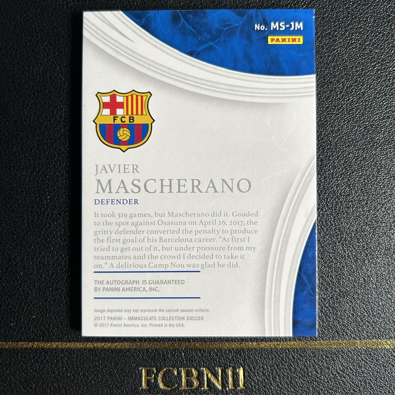 Mascerrano Sign 【FCB拍卖】2017 PANINI IMMACULATE MASCHERANO 马斯切拉诺 签字 20编 02/20 镜面 MARQUEE签 ...