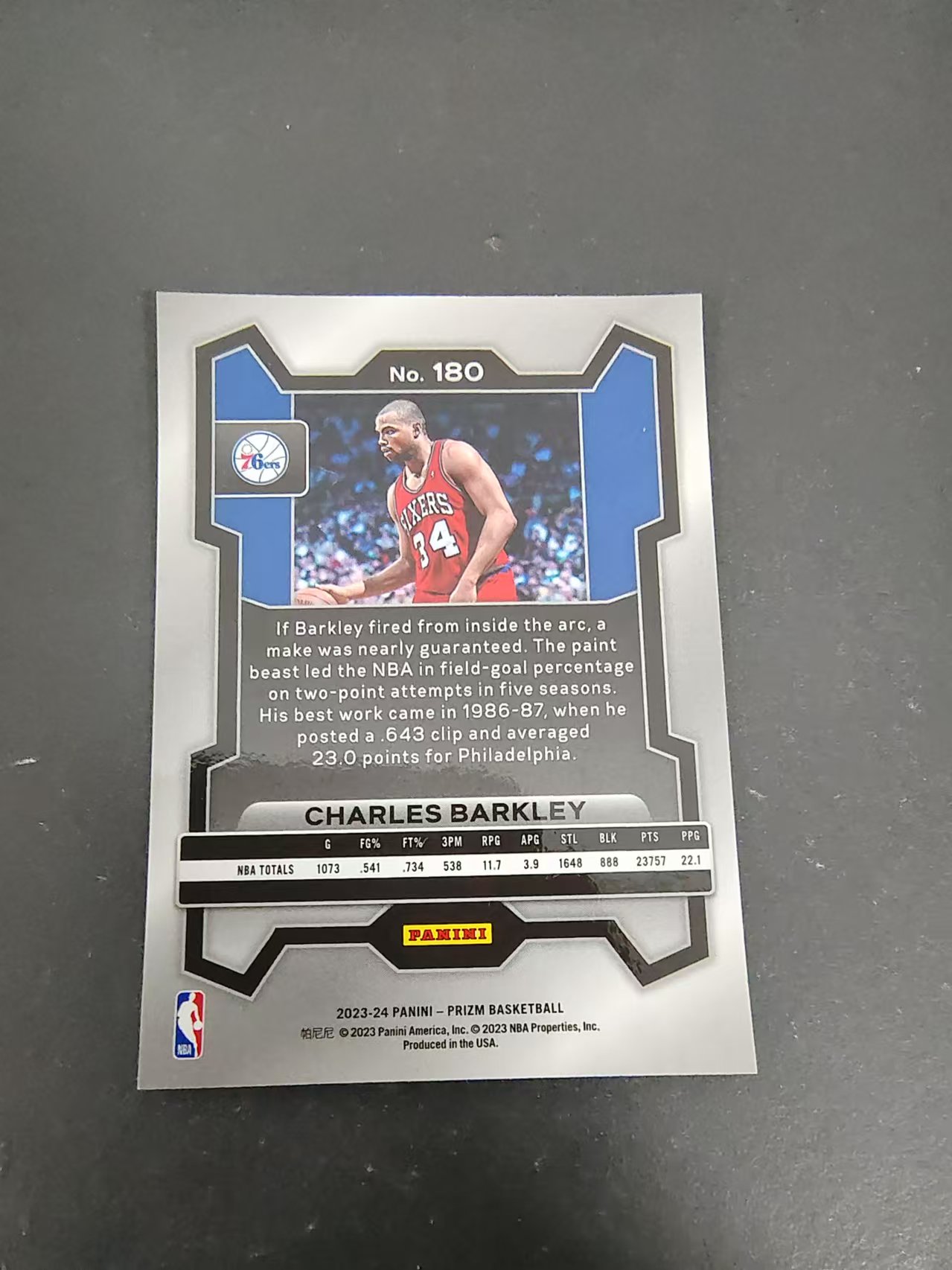 【可合并,不累计】2023-24 Panini Prizm Charles Barkley 查尔斯 巴克利 飞猪 76人 PZ 划痕 边角微瑕 #180
