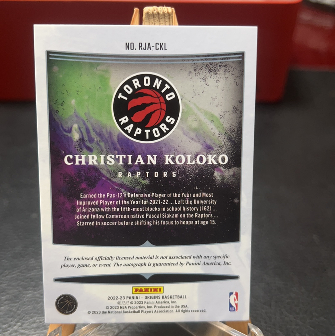 【SY代卖sy0482-可累积-瑕疵看图】2022-23 Panini Origins 起源 猛龙 新秀RC Christian Koloko 科洛克 签字 物料 5编