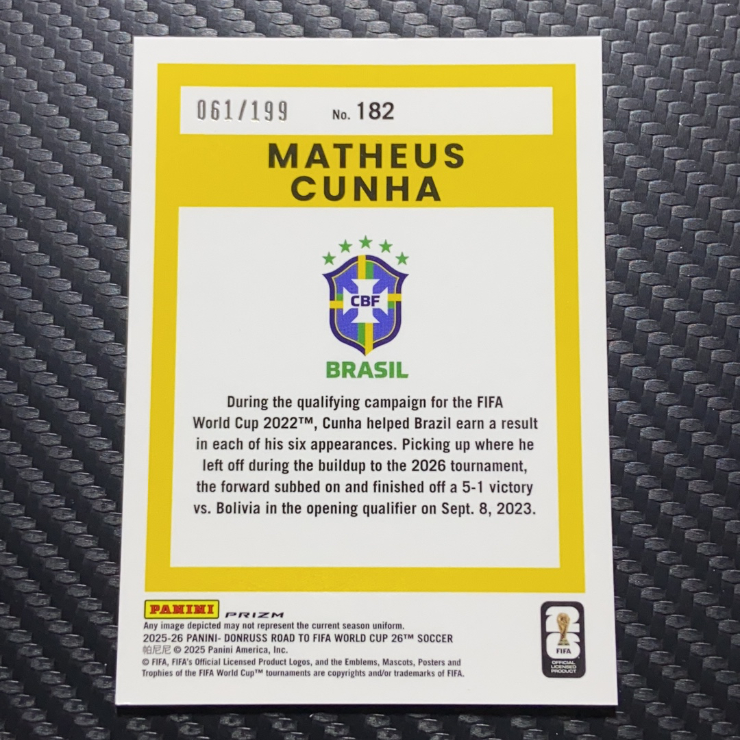 【小牛代拍】2025-26 Panini Donruss 杜蕾斯 Optic Matheus Cunha 马特乌斯 库尼亚 巴西 曼联 狼队 狼队 红折 61/199编 卡品如图(polo)