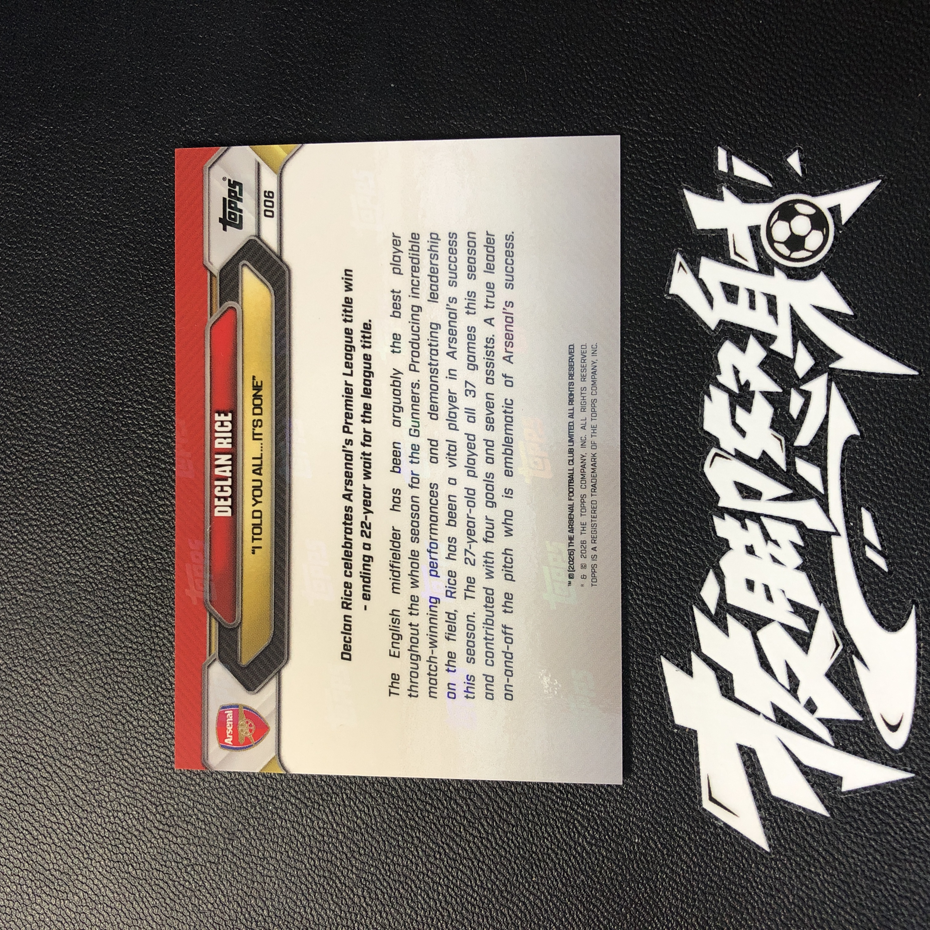【拔脚代卖】2026 Topps Now 英超 德克兰 赖斯 Declan Rice 阿森纳 枪手 拿下英超冠军 捧杯 纪念卡 英格兰国脚收藏必备 瑕疵如图|拔脚沙漠BH5