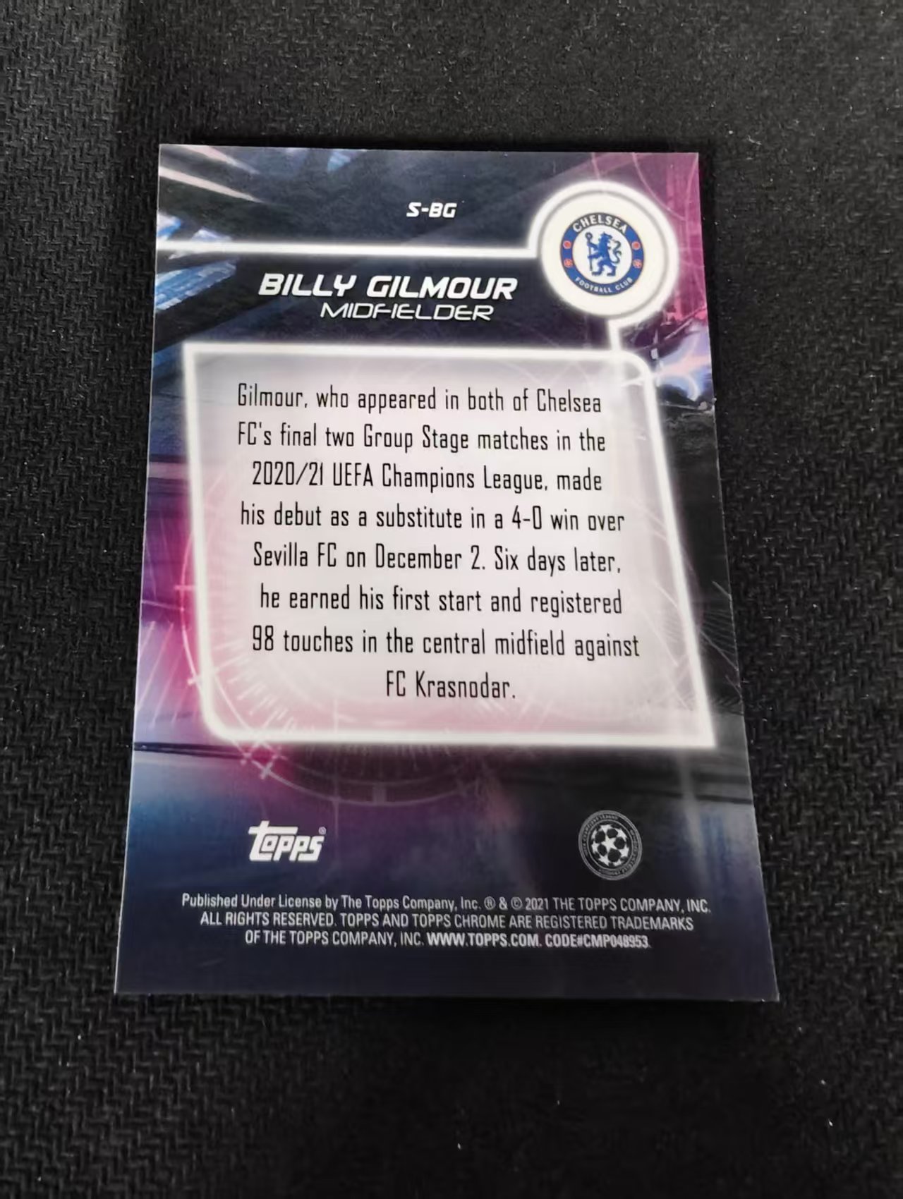 【可合并,不累计】2021 Topps Chrome Billy Gilmour 吉尔莫 切尔西 新秀 RC 欧冠 银折 划痕 边角瑕疵