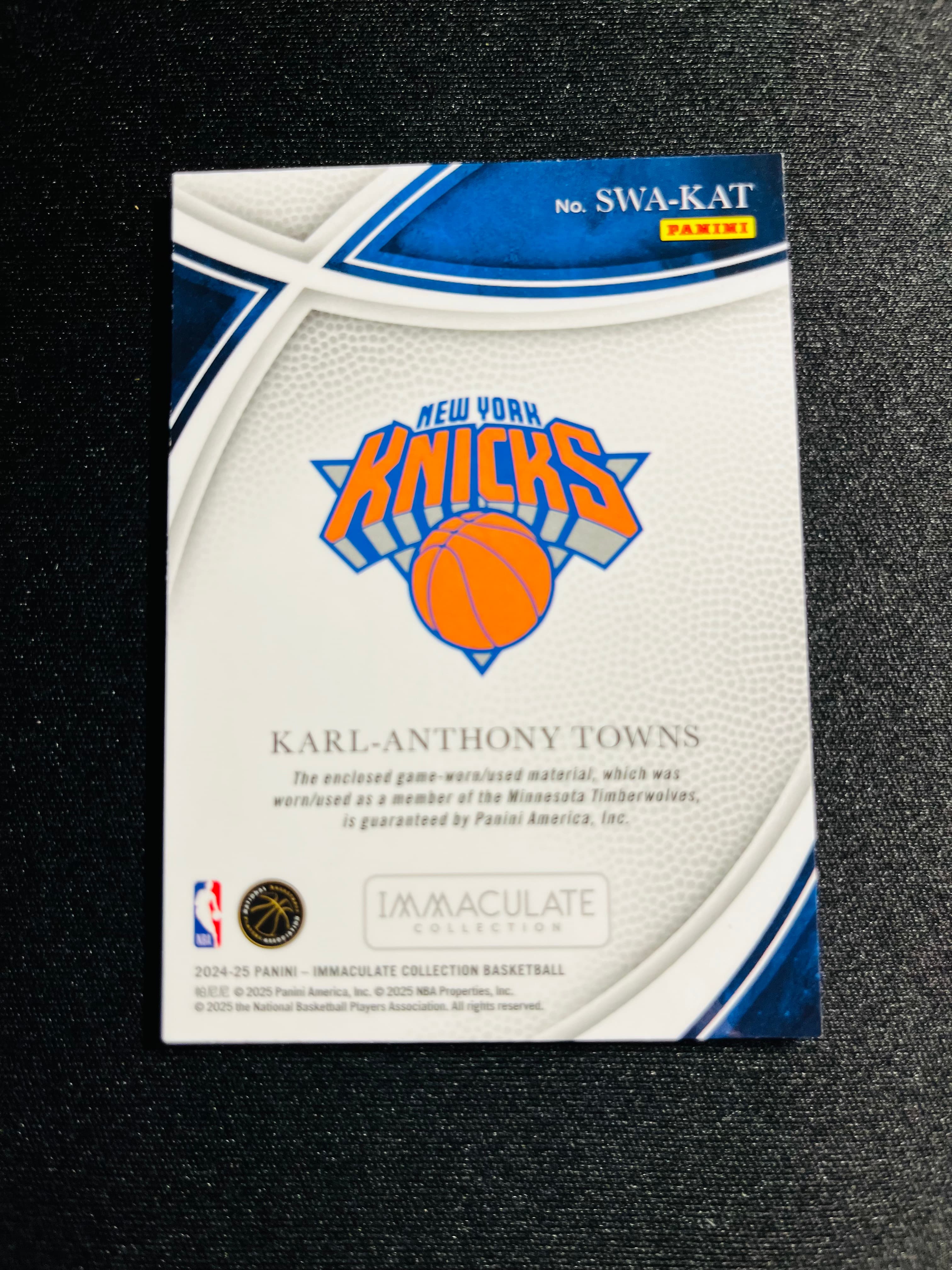 【VC拍卖0手续费到卡预付90%】2024-25 immaculate 尼克斯 卡尔 安东尼 唐斯 99编 patch 选图帅气 实卡好看 收藏必备——TD