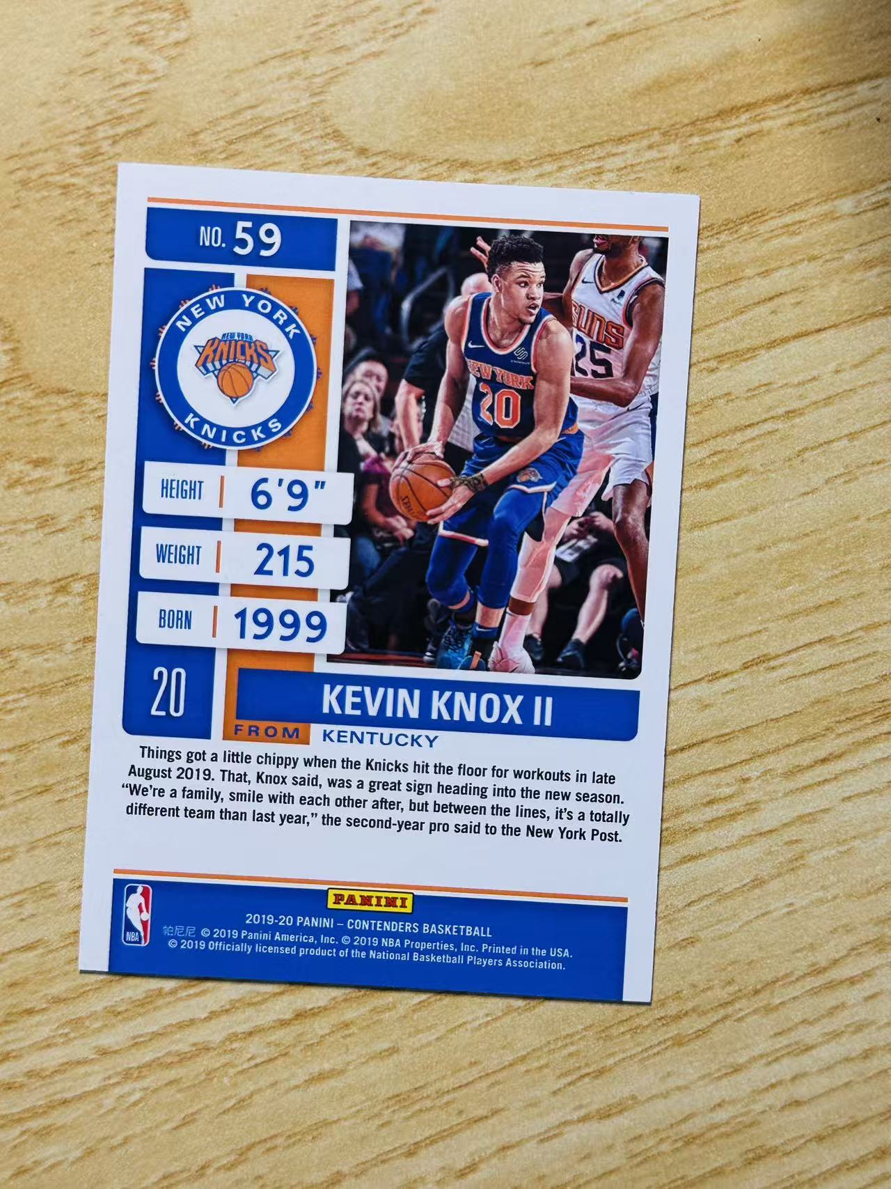 2019-20 Panini Contenders Kevin Knox II 嘿嘿代卖 球票 凯文 诺克斯 新秀 RC 125编 尼克斯 收藏必备