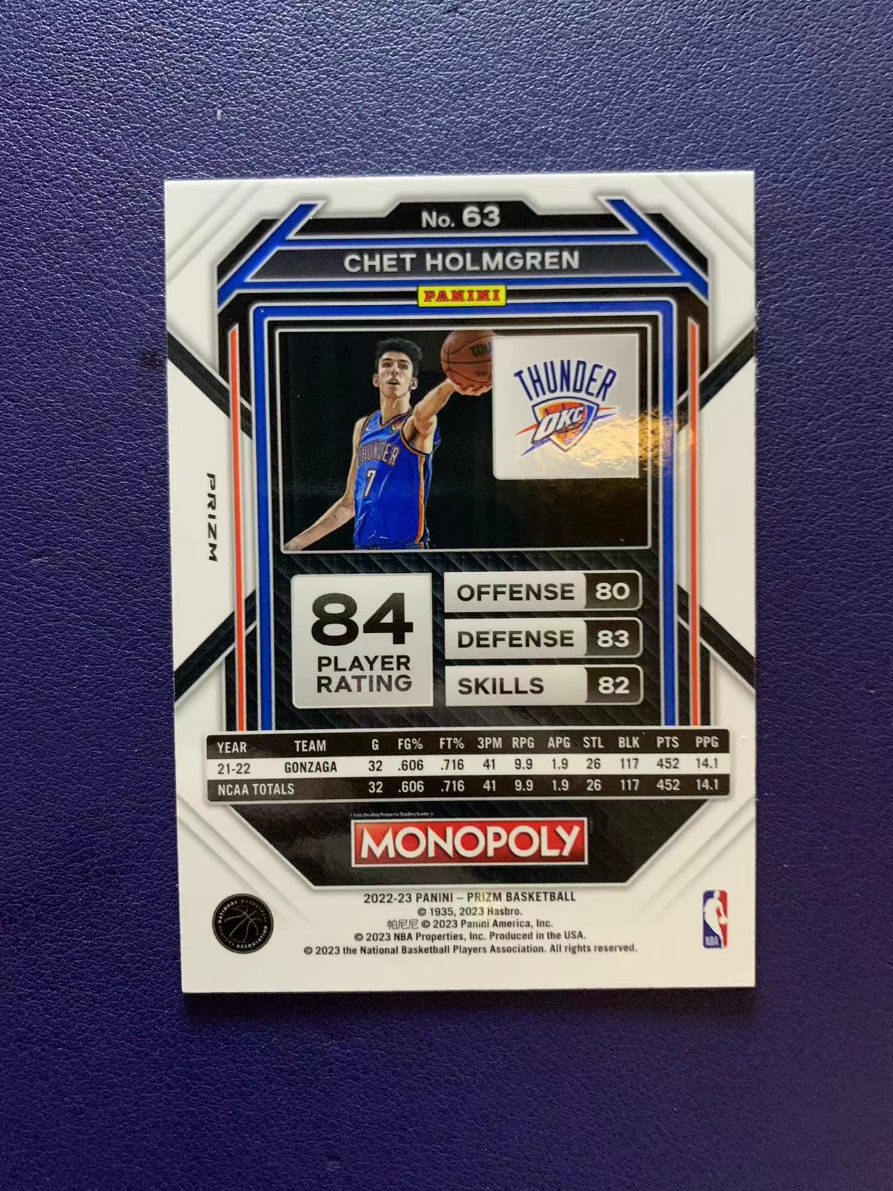 2022-23 Panini Prizm Chet Holmgren RC 【大树代卖】pz 大富翁 雷霆 切特霍姆格伦 新秀 蓝波纹 折射 ...