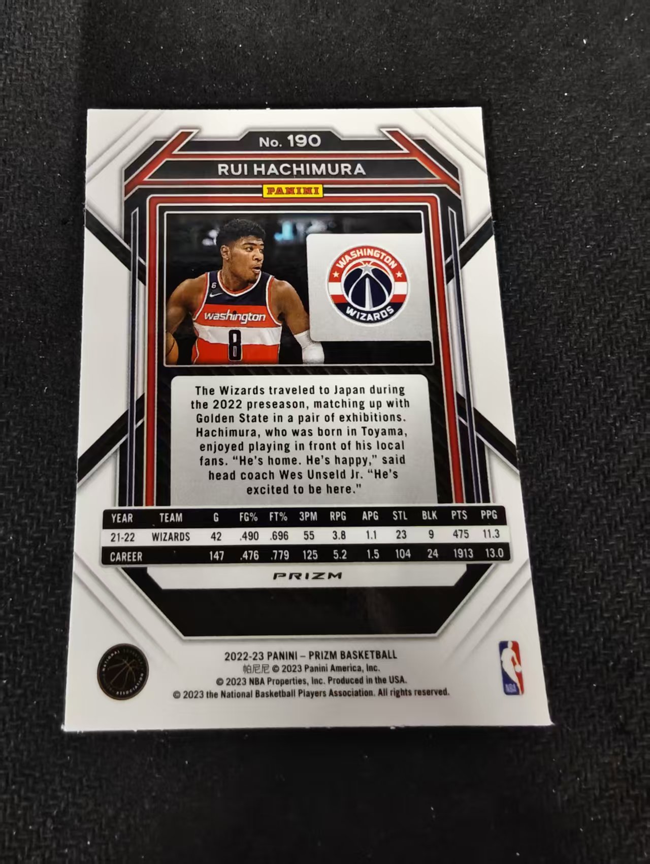 2022-23 Panini Prizm Rui Hachimura 八村塁 奇才 红波纹 PZ 划痕 边角瑕疵 #190