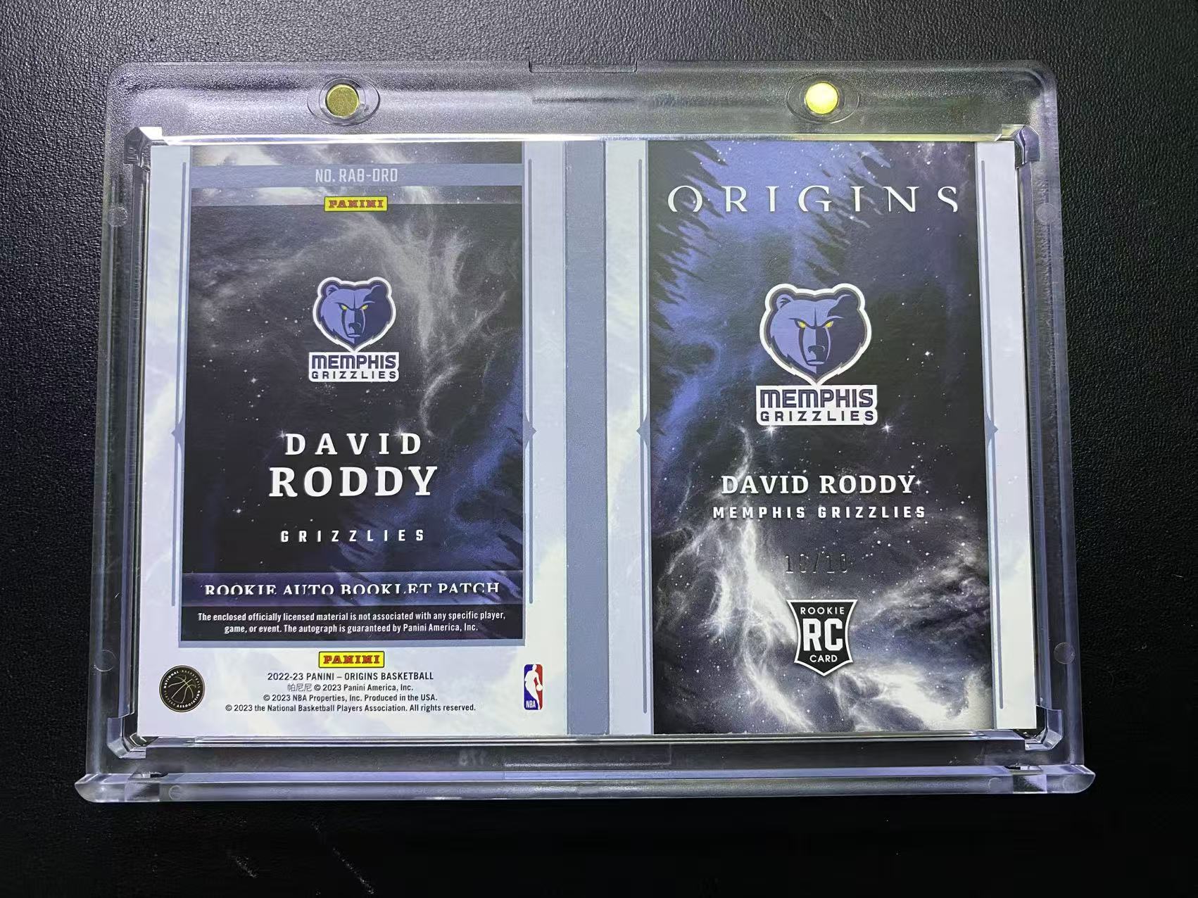 2022-23 Panini Origins David Roddy RC 灰熊 新秀年 大卫 罗迪 起源 小书 签字 卡签 patch 球衣 物料 切割 10编 超低编 10/10尾编 梦小飞